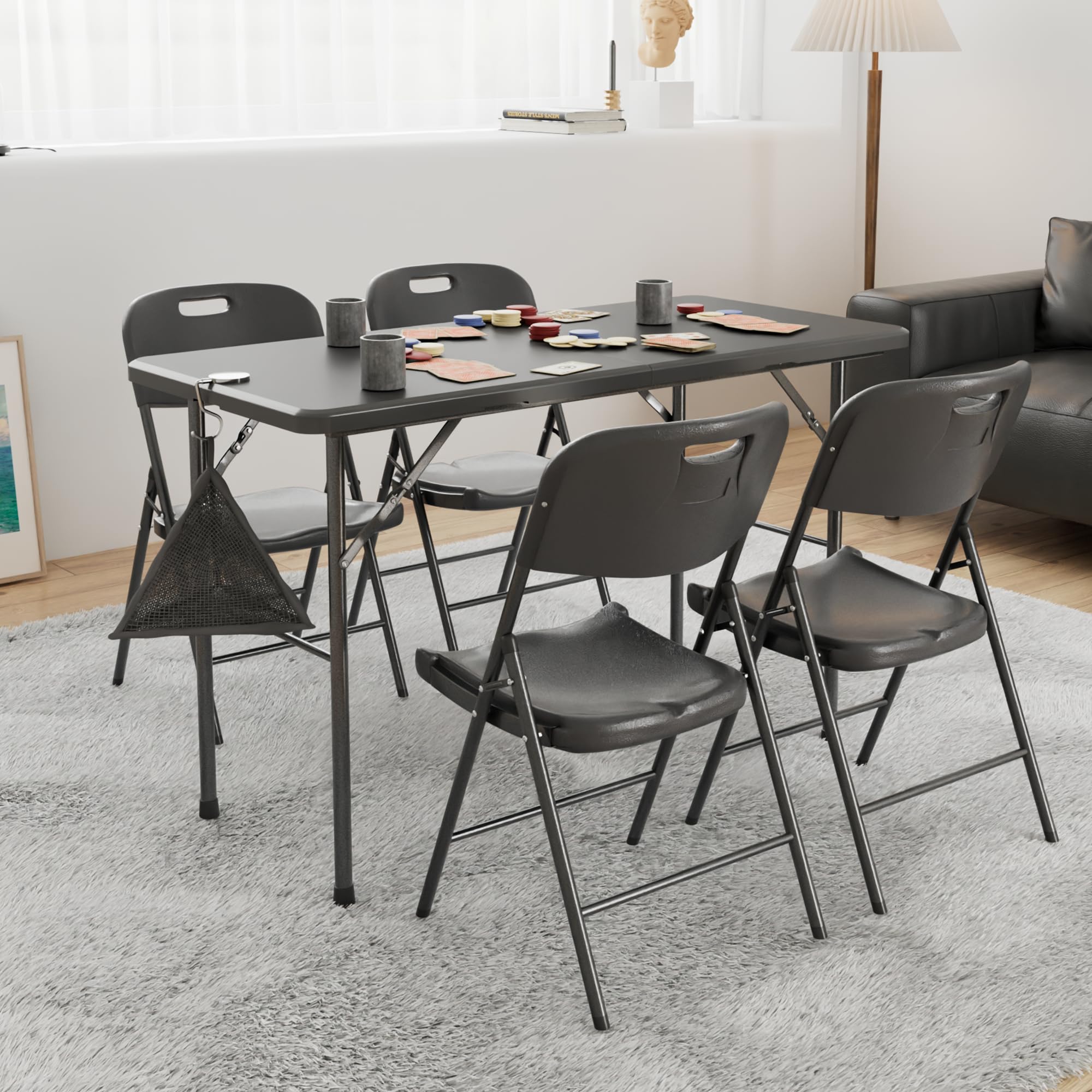VECELO 5-Piece Folding Card Table and Chairs Set with Collapsible Legs - Portable for Indoor Outdoor Use, Picnic, Camping, Parties, Game Nights - Black