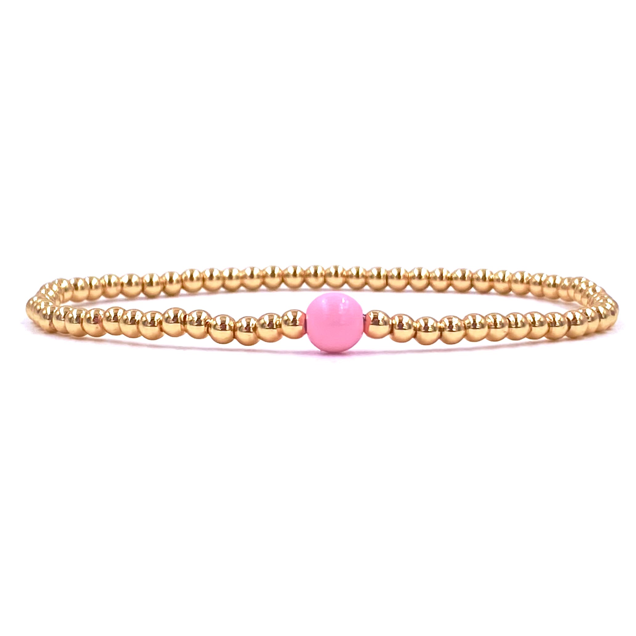 Ashley Gold Stainless Steel 3mm Ball Beaded Stretch Bracelet with Enamel Center - Elegant Jewelry for Women, Perfect for Parties, Weddings & Everyday Wear
