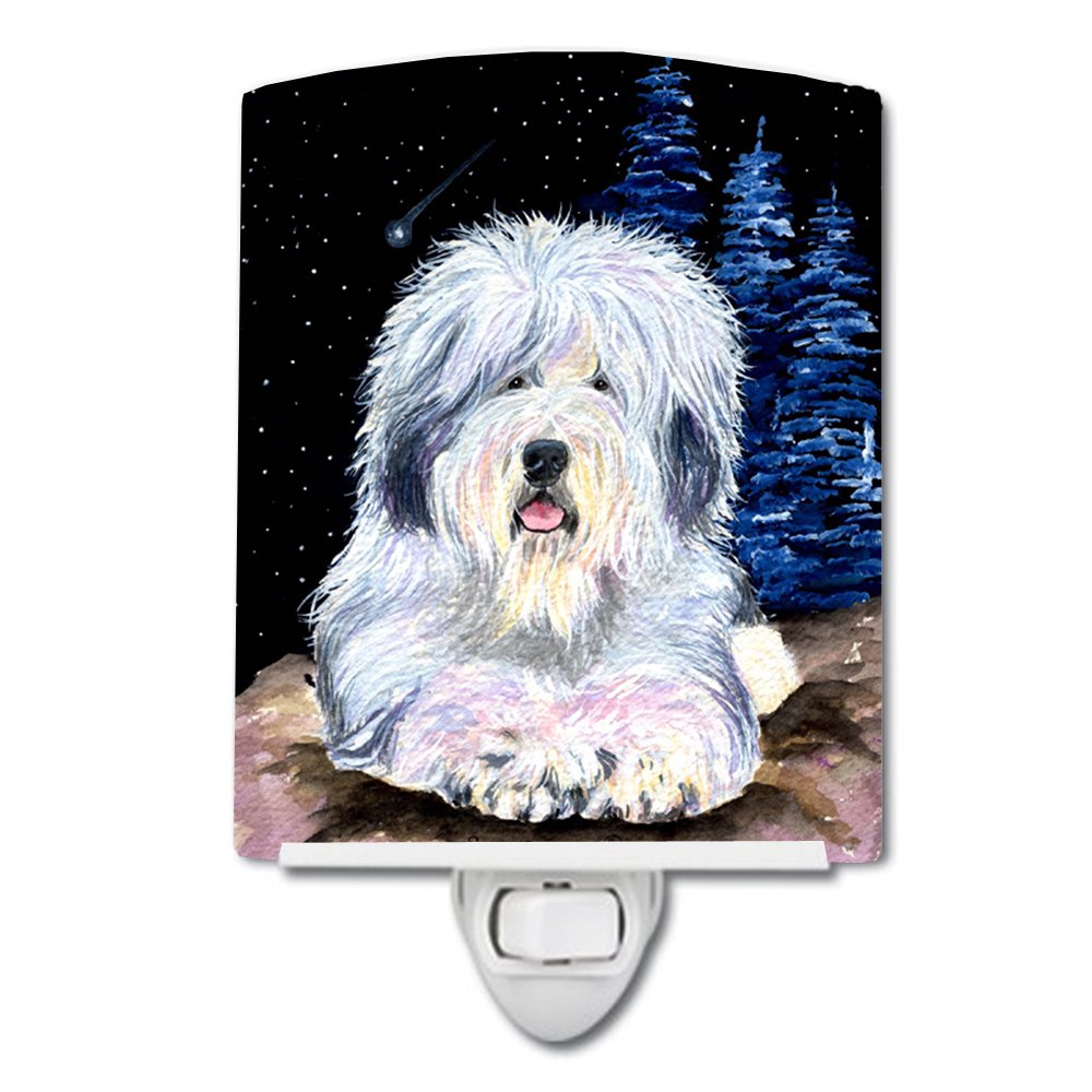 Starry Night Old English Sheepdog Ceramic Night Light - UL Certified Compact Nightlight for Bedroom, Bathroom, Nursery, Hallway & Kitchen - 6x4x3 Inch Multicolor Dog-Themed Night Lamp - Perfect for Kids' Rooms, Pet Lovers & Cozy Home Decor