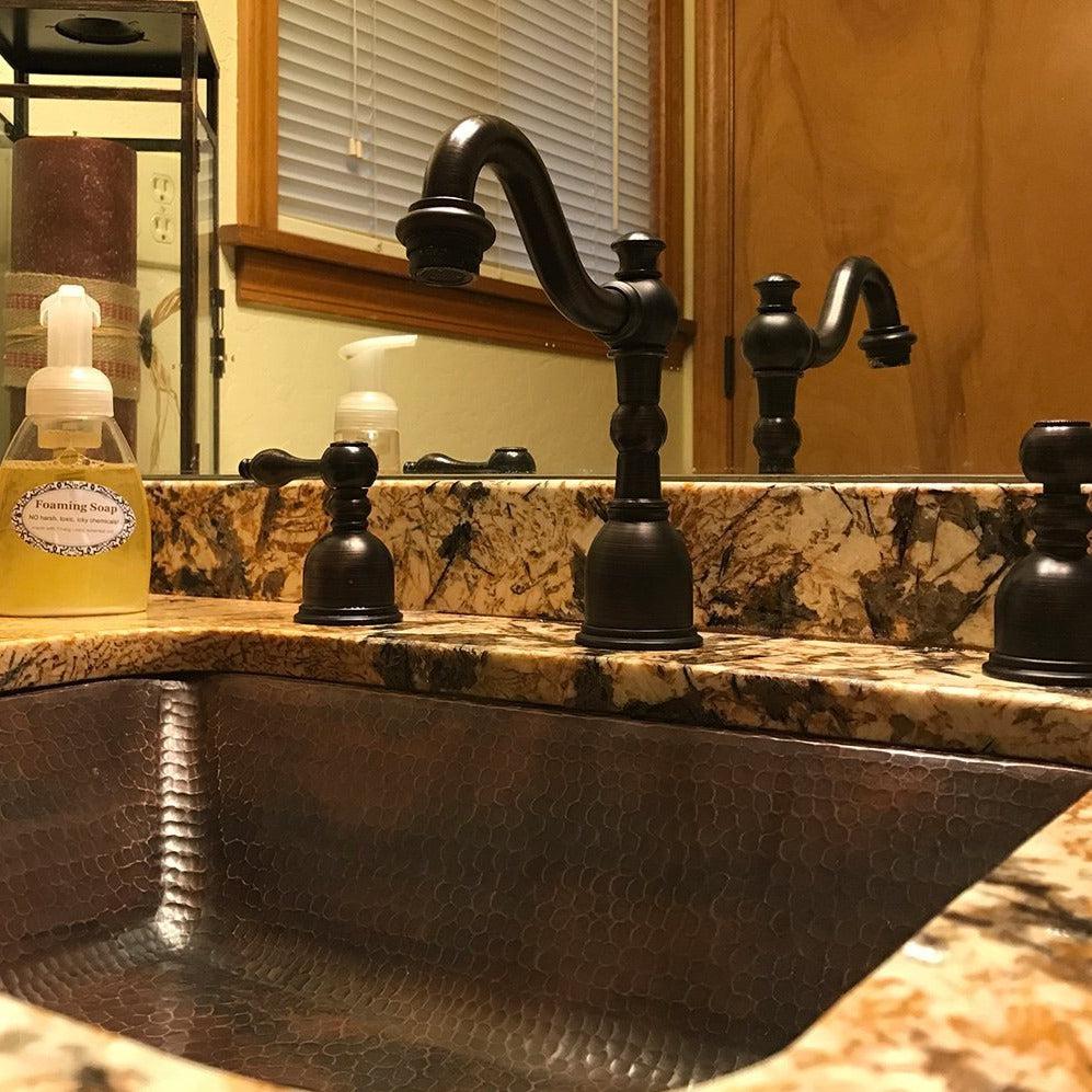 Premier 19-Inch Rectangle Hammered Copper Undermount Bathroom Sink - LREC19DB - Elegant Farmhouse & Rustic Vanity Upgrade for Bathrooms & Powder Rooms