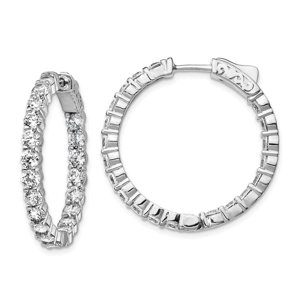 QE12997 Sterling Silver Rhodium-Plated CZ Hoop Earrings for Women - Elegant In & Out Design for Everyday Wear & Special Occasions