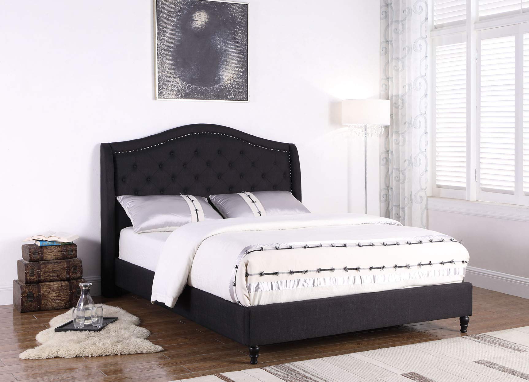 Best Sophie Upholstered Tufted Platform Bed Frame - King Size, Black - Modern Bedroom Furniture for Master Suite & Guest Room