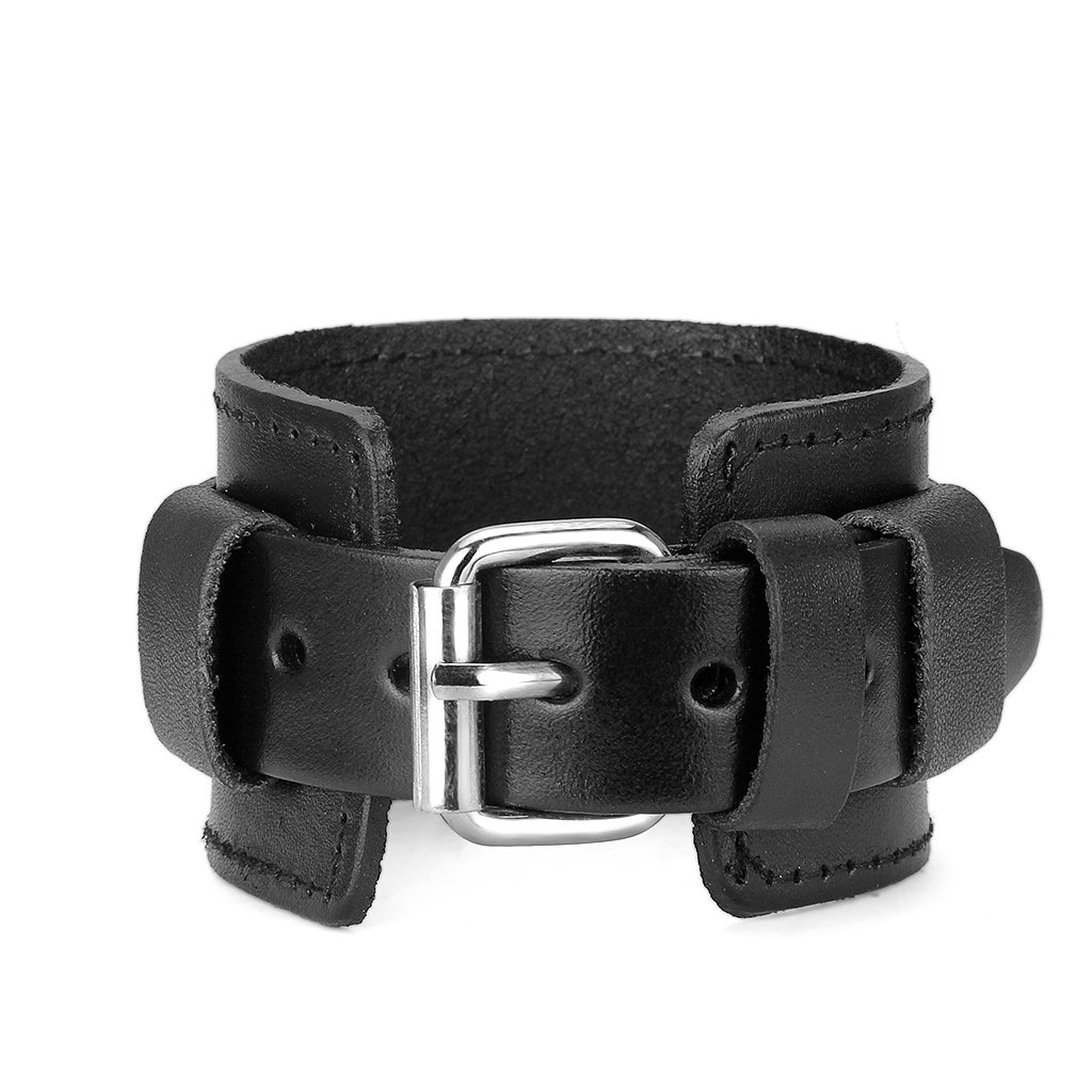 Men's Black Leather Bracelet - Punk Style Wrist Cuffs & Arm Bands - Unisex Leather Wristband for Men & Women - Perfect for Rock Concerts, Biker Events and Gothic Fashion