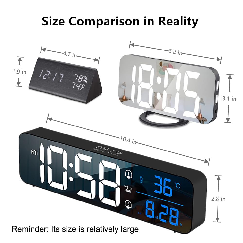 Digital Alarm Clock with Large Display - Wired Wall/Desk Clock for Bedroom, Office & Living Room Decor - Blue LED Backlight & Smart Features - Perfect for Nightstands, Workstations & Home Décor