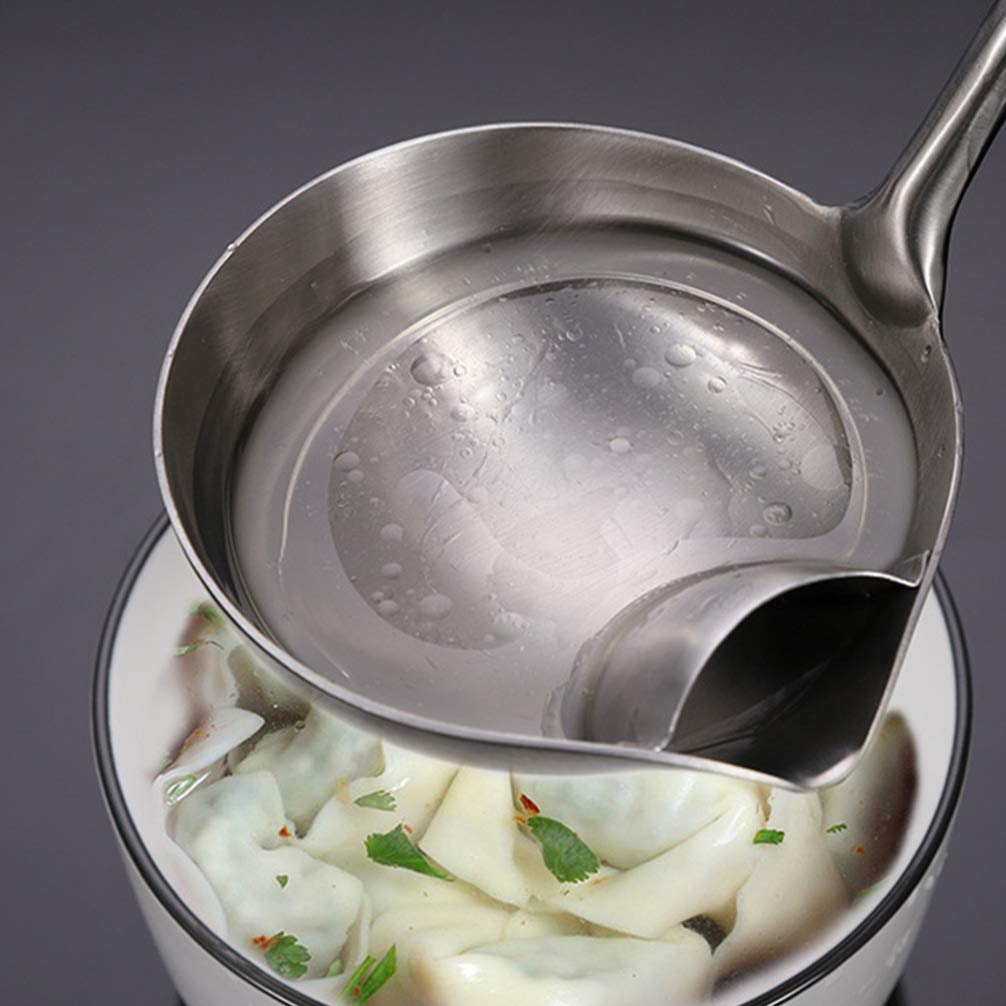 Premium Stainless Steel Oil Separator Spoon - Anti-Scalding Plastic Handle Soup Skimmer Ladle for Kitchen - Perfect for Removing Fat from Broth, Stew, and Soup - Ideal for Home Cooking & Restaurant Use
