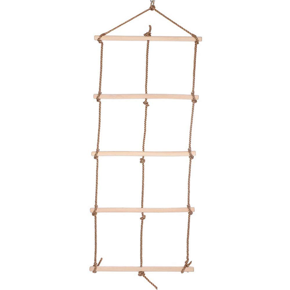 GOFEI 5-Step Wooden Climbing Ladder for Kids - Sturdy Outdoor Rope Ladder with Swing Toys | Easy Installation for Indoor Play, Children's Gym & Backyard Activities | Perfect for Treehouses, Playgrounds & Backyard Adventures