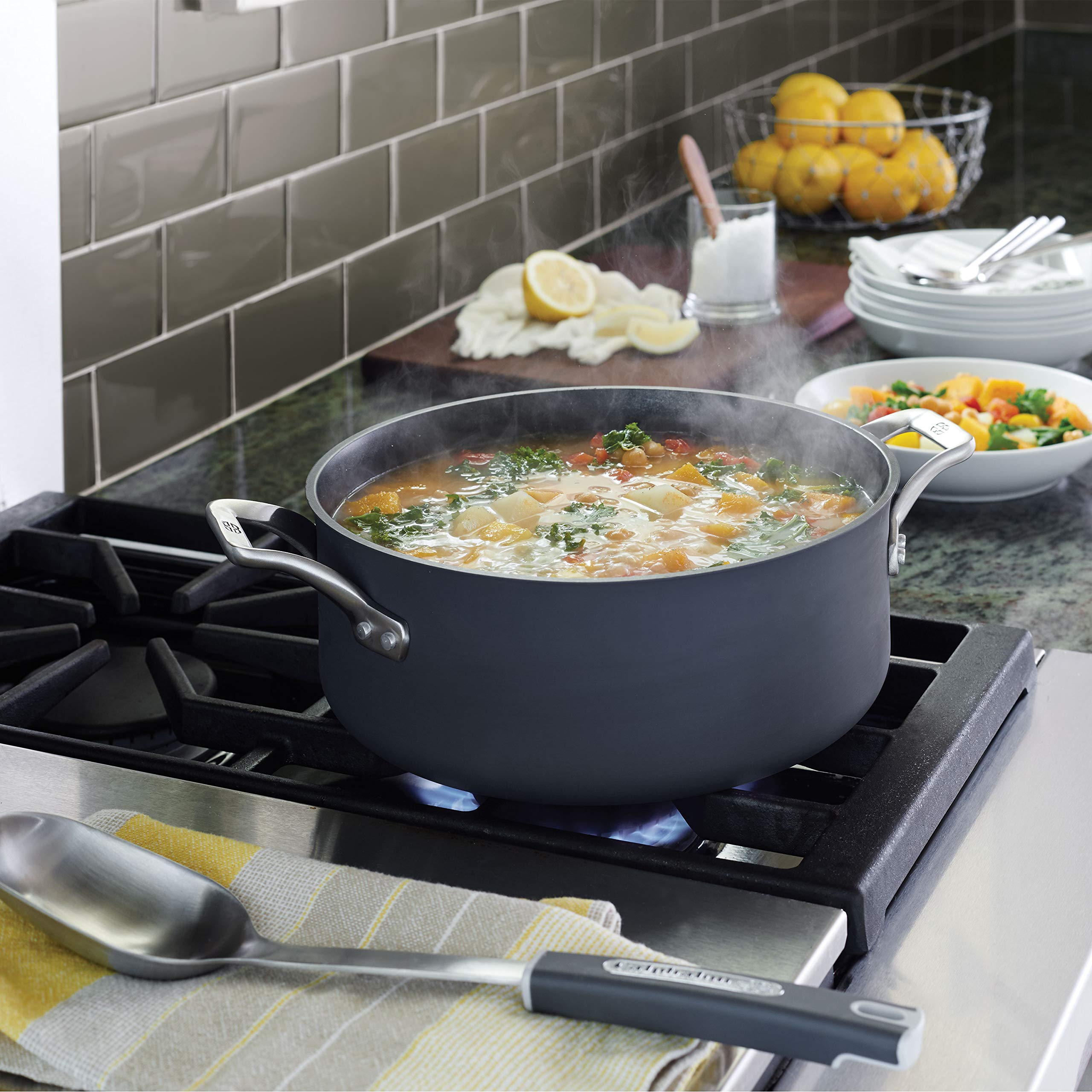 Calphalon Signature Hard Anodized Nonstick Covered Dutch Oven 5 Quart Black - Premium Cookware for Braising, Stewing & Baking - Perfect for Family Dinners & Entertaining