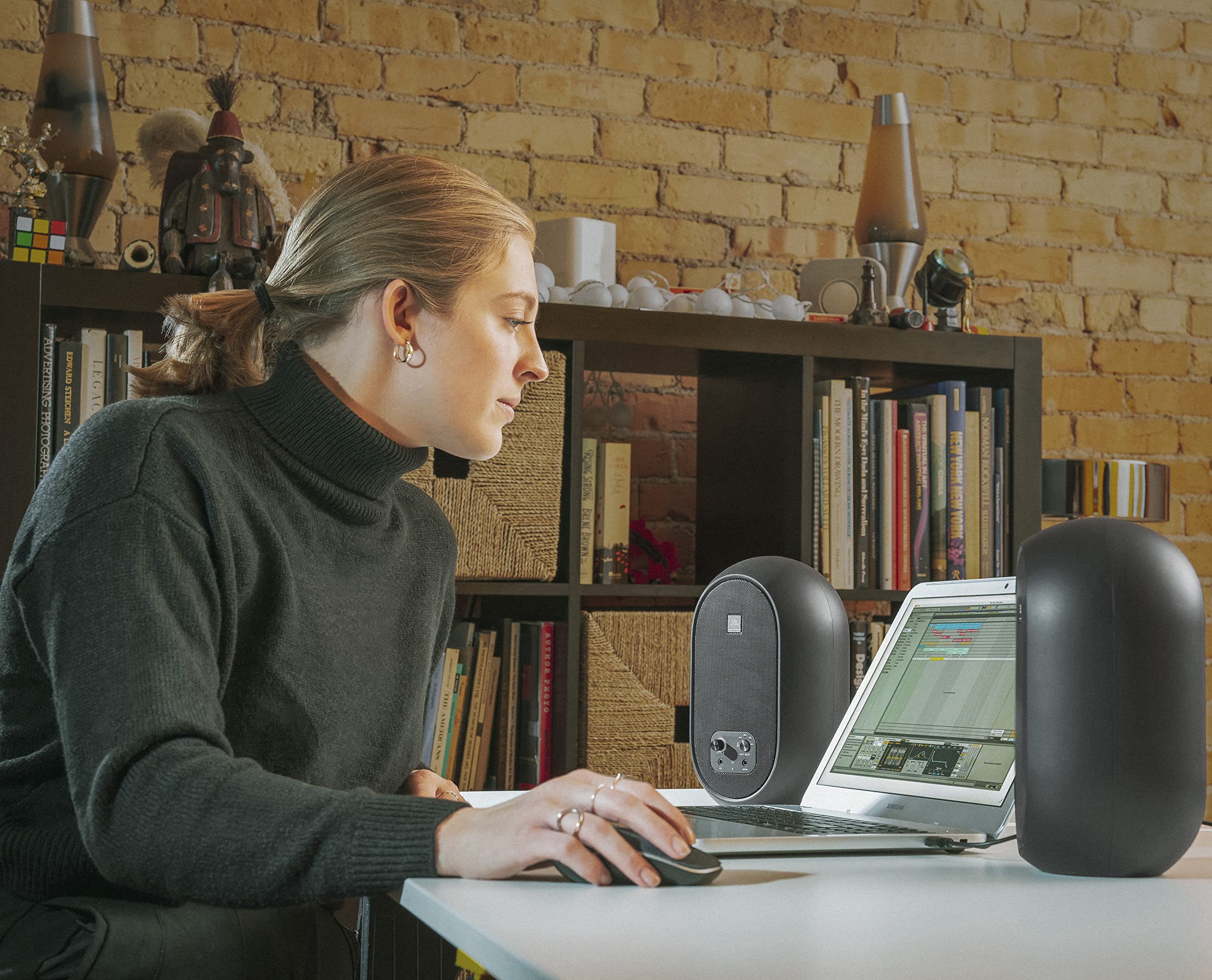 JBL Professional 1 Series 104-BT Compact Desktop Studio Monitors with Bluetooth - 4.5-inch Powered Speakers (Pair, Black) - Perfect for Home Recording, Podcasting & Music Production