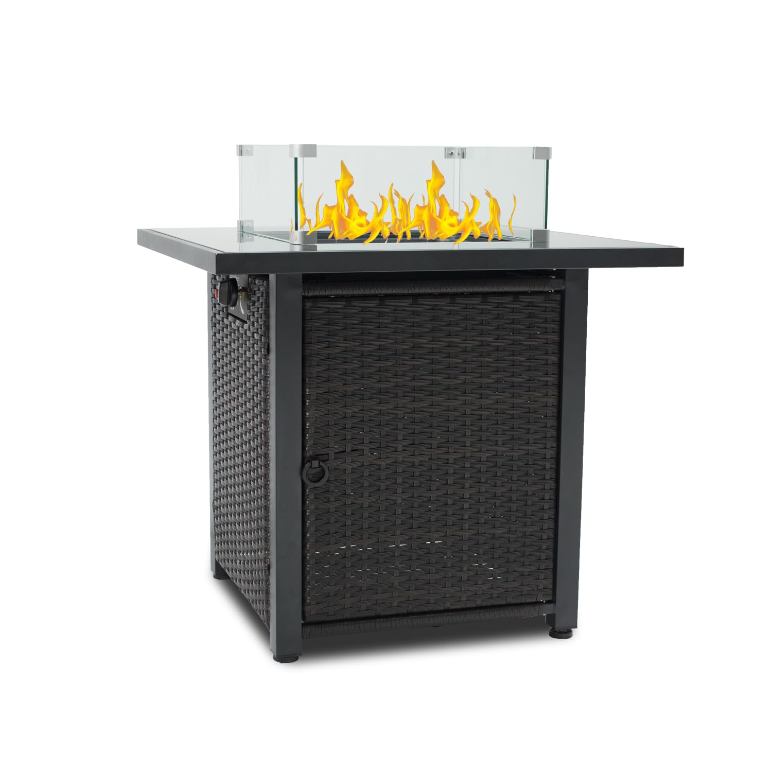 50,000 BTU Propane Fire Pit Table for Outdoor - Steel Fire Pit with Lid, Fire Glass & Hideaway Tank Holder - Perfect for Patio, Garden & Backyard Parties (Dark Brown)