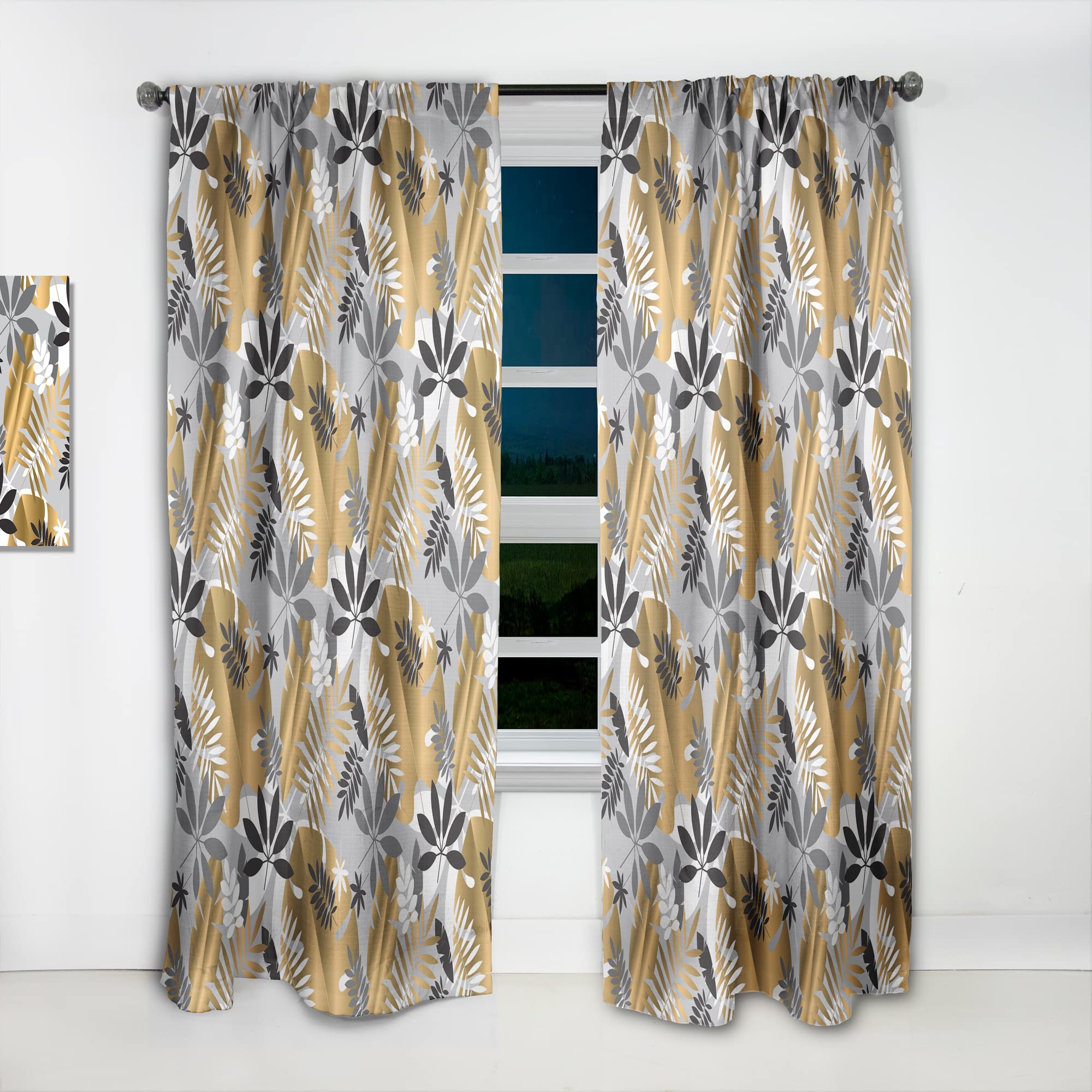 DesignQ Geometric Luxury Jungle Foliage Pattern Thermal Insulated Curtains - Single Panel 52x90 Inches - Elegant Window Treatments for Bedroom & Living Room - Perfect for Home Decor, Privacy & Temperature Control