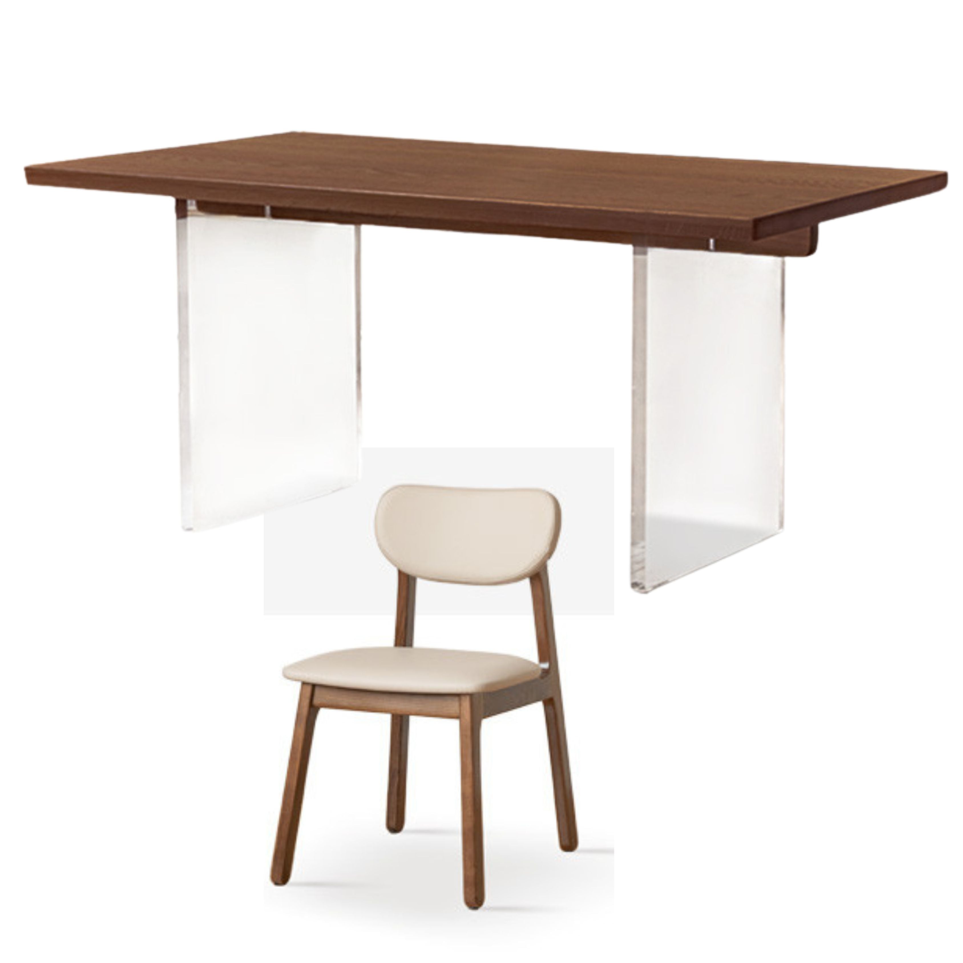 Solid Oak & Black Walnut Acrylic Floating Dining Table - Large Size Modern Wooden Table for Dining Room, Kitchen, and Open Concept Living Spaces
