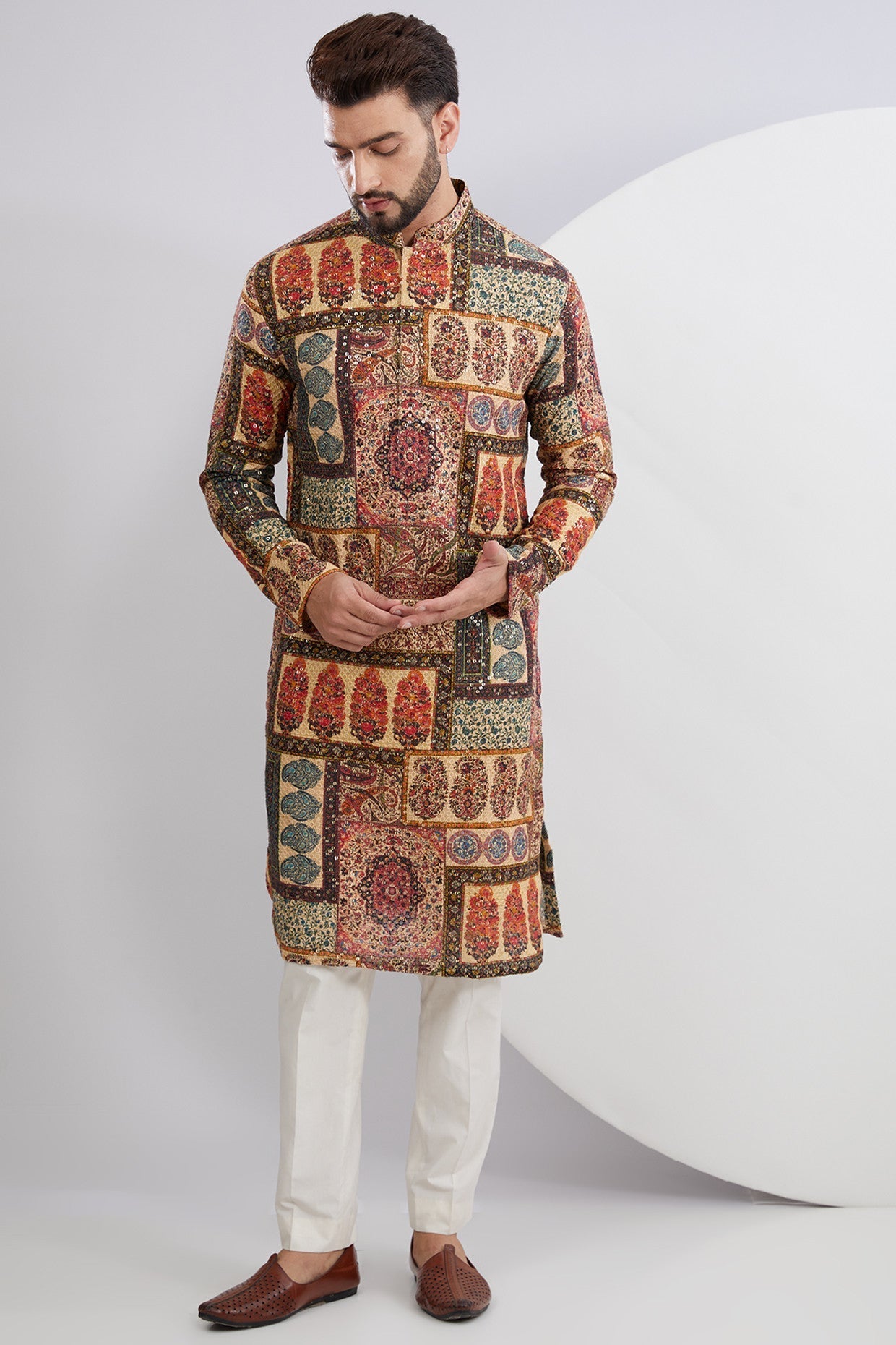 Exquisite Multi Embroidered Kurta with Traditional Kalamkari Kashmiri Print - Perfect for Festivals, Weddings & Ethnic Fashion