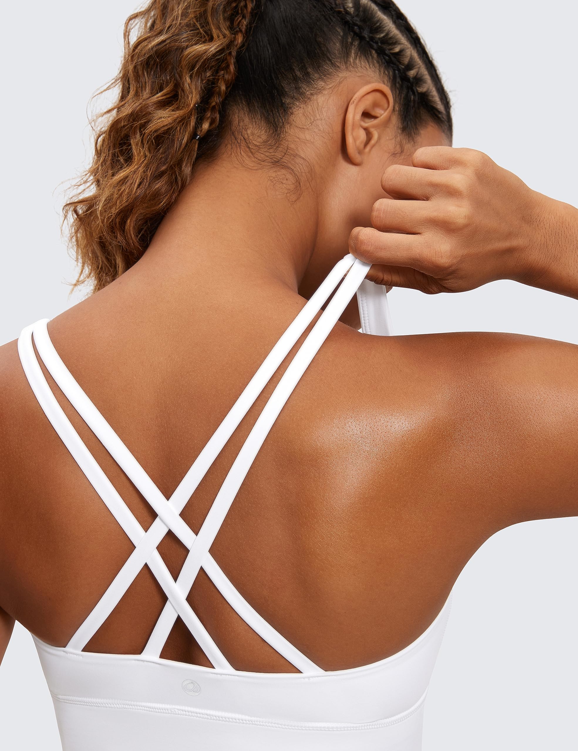 CRZ YOGA Women's Medium Impact Sports Bra - Criss Cross Strappy Longline Workout Top with Padded Support for Yoga, Gym & Running