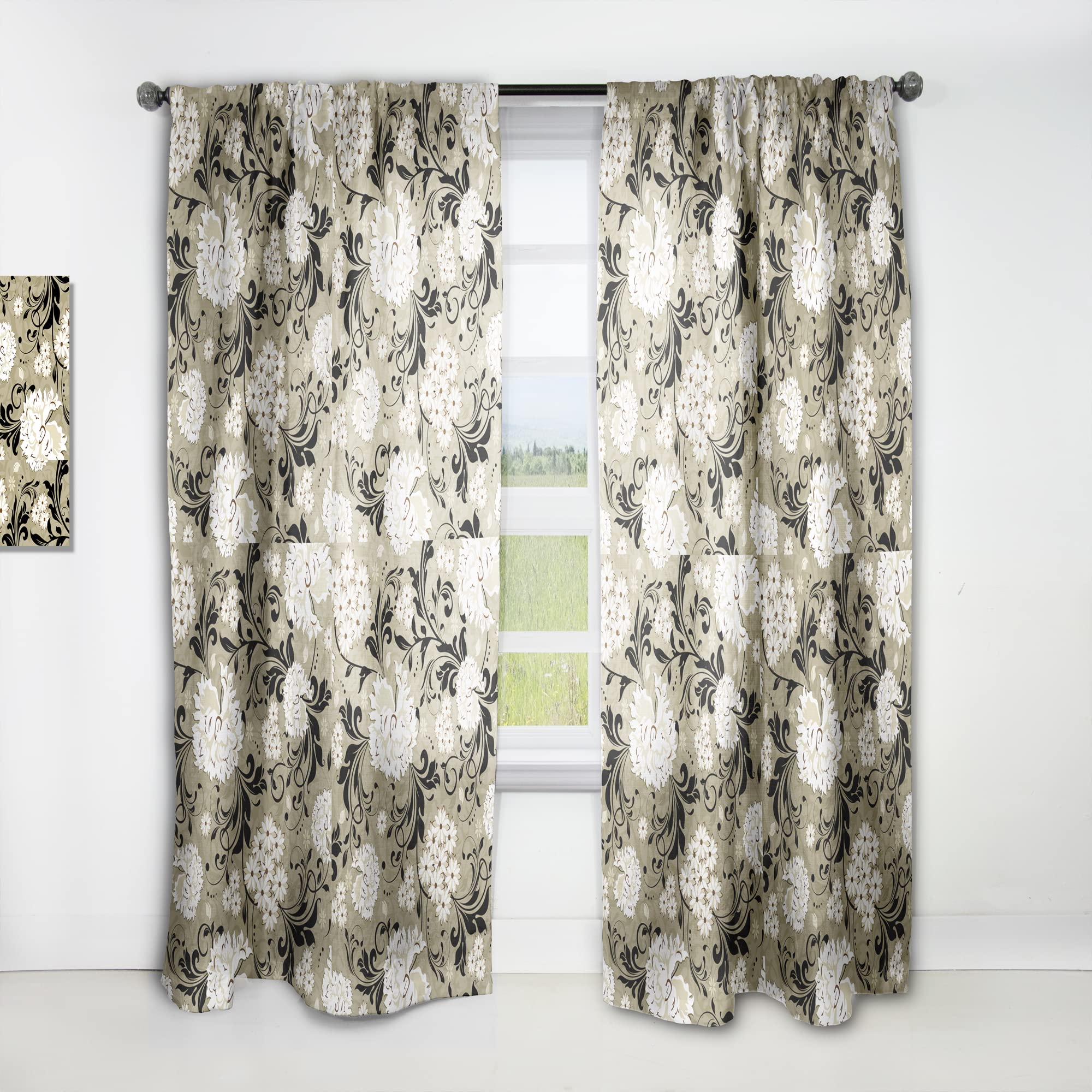 DesignQ Retro Abstract Floral Blackout Curtains - Thermal Insulated Single Panel (52x90 inches) for Bedroom & Living Room - Noise Reducing & Energy Saving Window Drapes for Home Decor