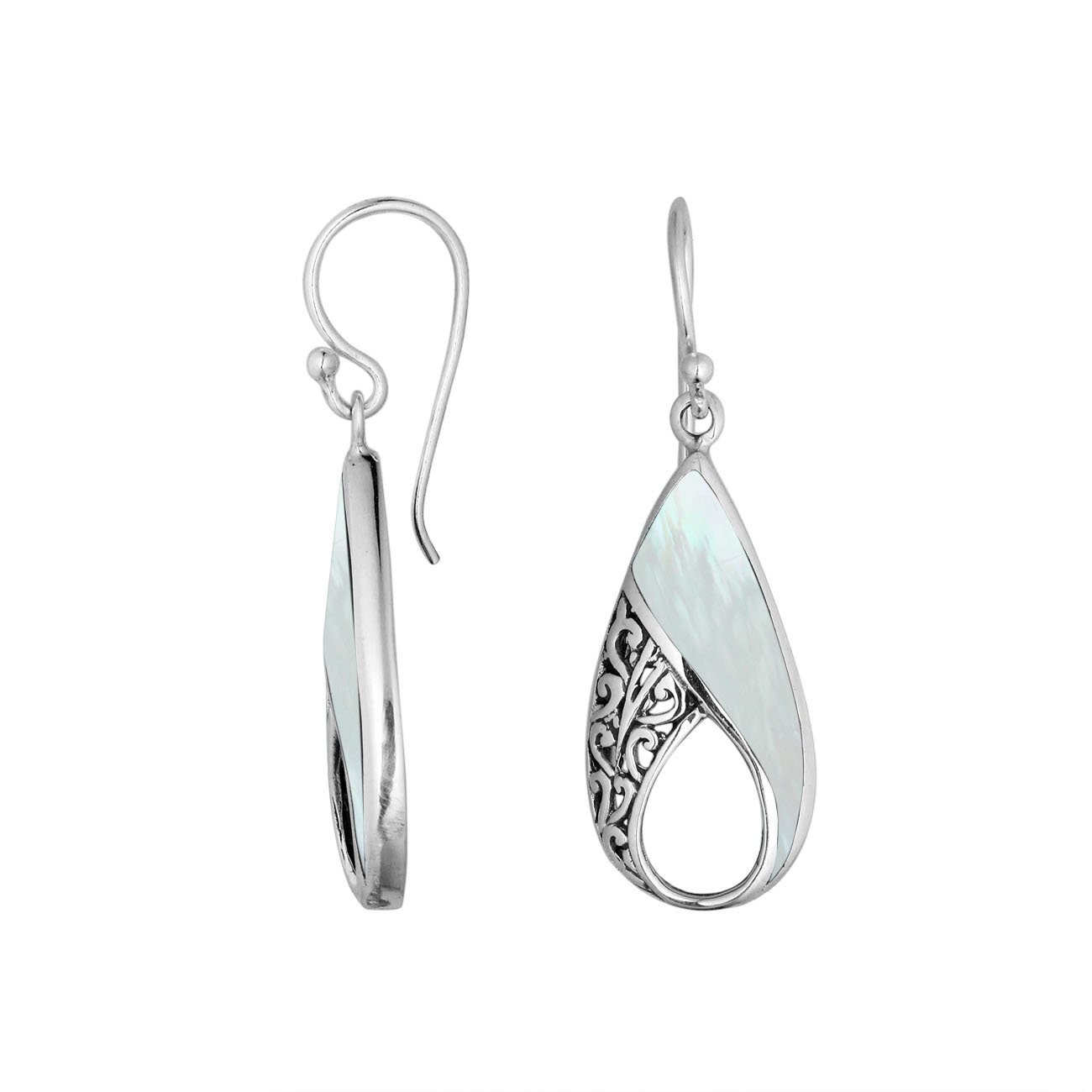 Bali Designs Sterling Silver Pear Shape Earrings with Mother of Pearl - Elegant Dangle Earrings for Women, Perfect for Weddings, Parties & Special Occasions - AE-6198-MOP
