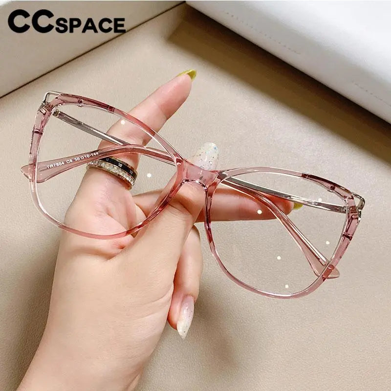 CCspace Women's Full Rim Cat Eye Titanium Eyeglasses Frame 56845 - Lightweight & Durable for Work, Reading & Fashion