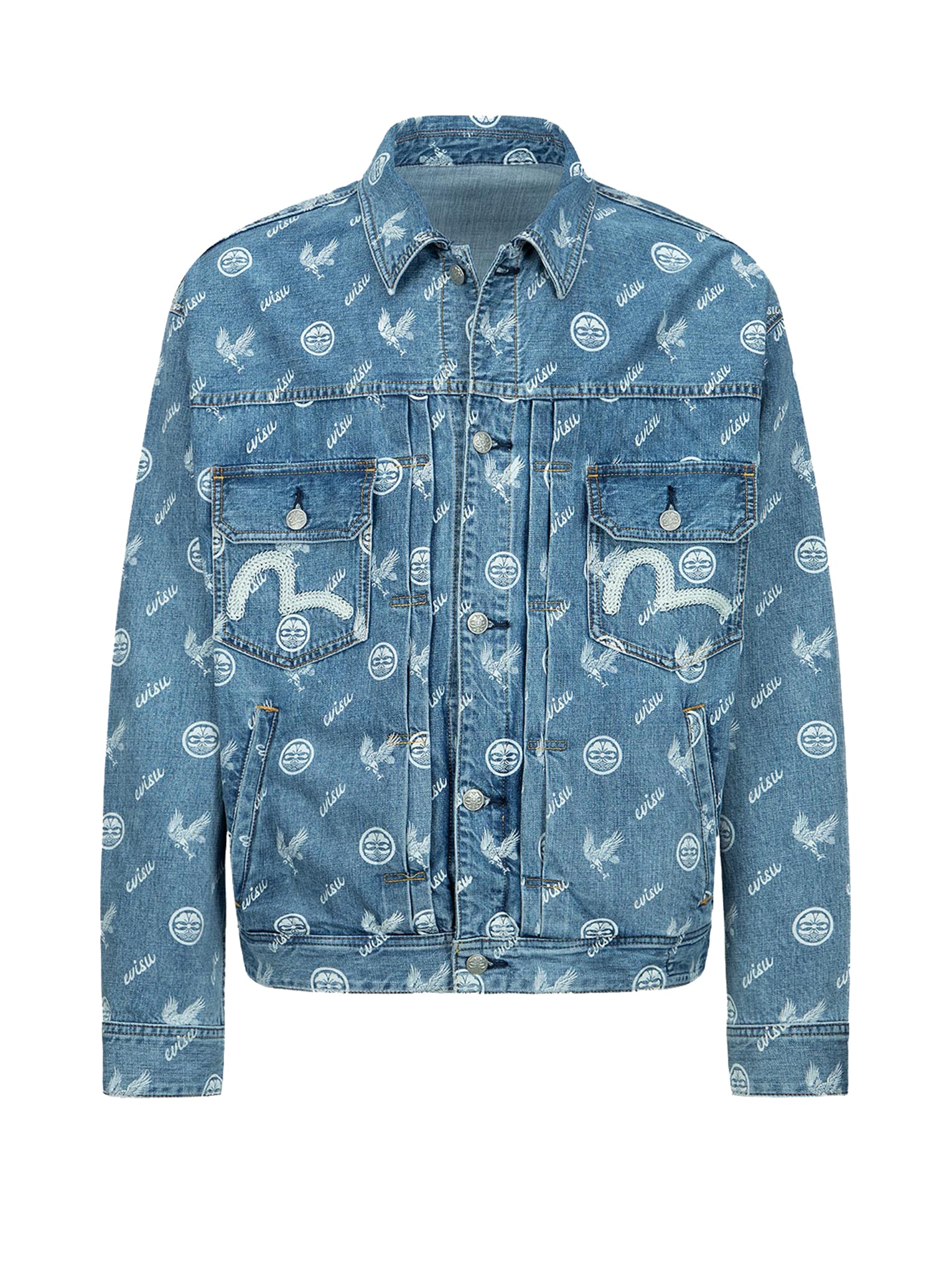 Vintage Eagle and Kamon Japanese Print Distressed Denim Jacket for Men & Women - Streetwear Fashion, Casual Outfit, Festival Style