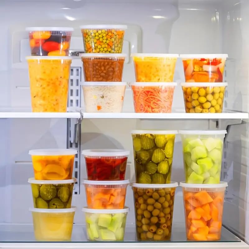 24-Piece Food Storage Containers Set - 32 oz BPA-Free Plastic Deli Containers with Lids | Stackable, Leakproof & Microwave/Dishwasher/Freezer Safe | Perfect for Meal Prep, Soup, Slime & Leftovers Storage