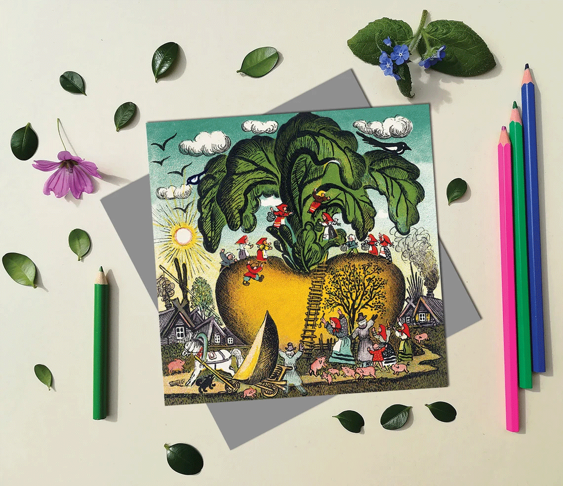 Enormous Turnip Fairy Tale Art Card - Handmade Magic of Dreams Greeting Card by Kapelki Art | Perfect for Storybook Lovers, Nursery Decor & Gift Giving