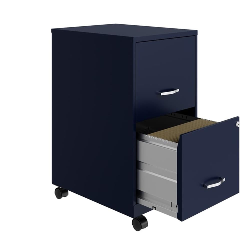 Home Square 2-Drawer Mobile Filing Cabinet Set in Navy (Set of 2) - Office Organization & Document Storage Solution for Home or Business Use