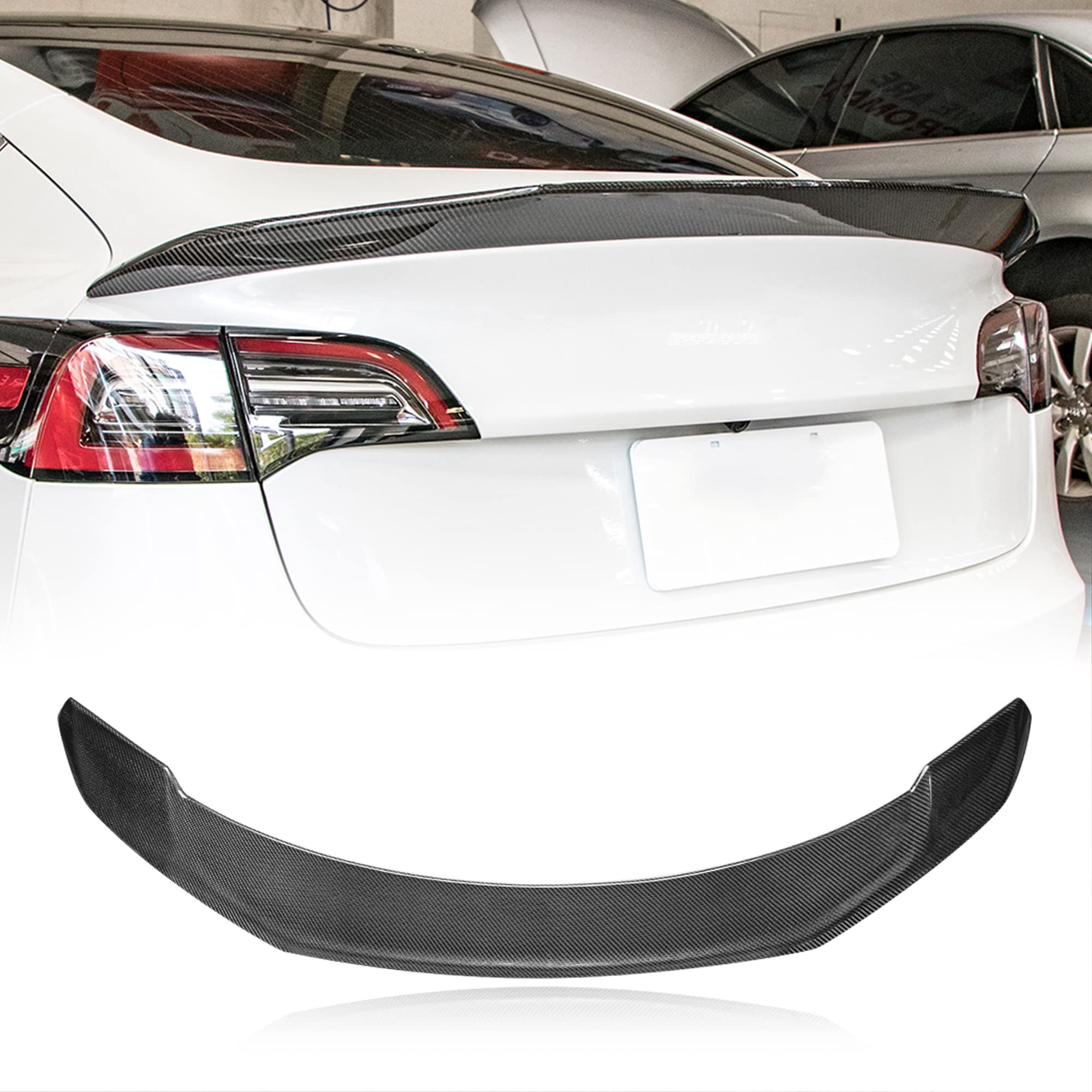Premium AeroBon Real Carbon Fiber Trunk Spoiler Wing for 2017-2022 Tesla Model 3 - High Performance Big Style Rear Spoiler | Enhances Aerodynamics & Sporty Look for Street Racing & Car Shows