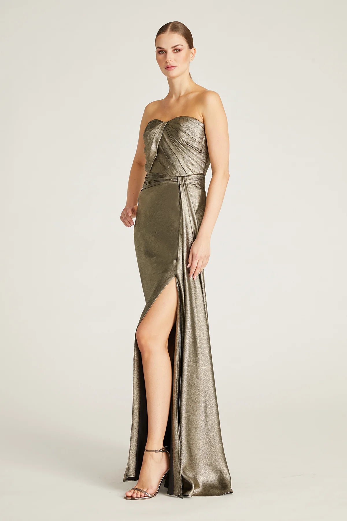Elegant Farren Strapless Draped Gown in Pewter - Perfect for Evening Galas, Prom Nights & Formal Events
