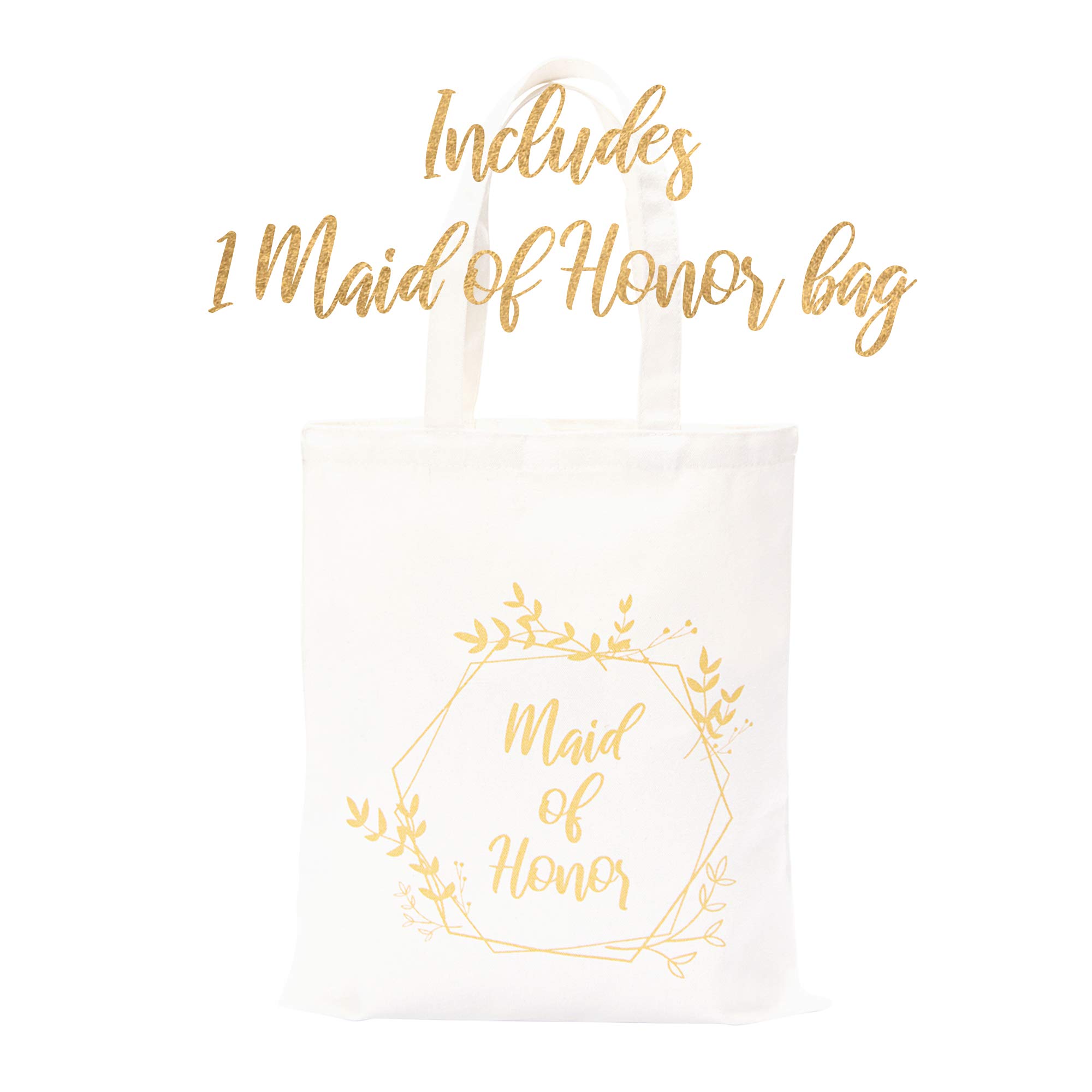 Pop Fizz Designs Bridesmaid Tote Bags Set - 5 Bridesmaid Bags + 1 Maid of Honor Bag (6-Pack) - Perfect for Weddings, Bachelorette Parties & Bridal Showers