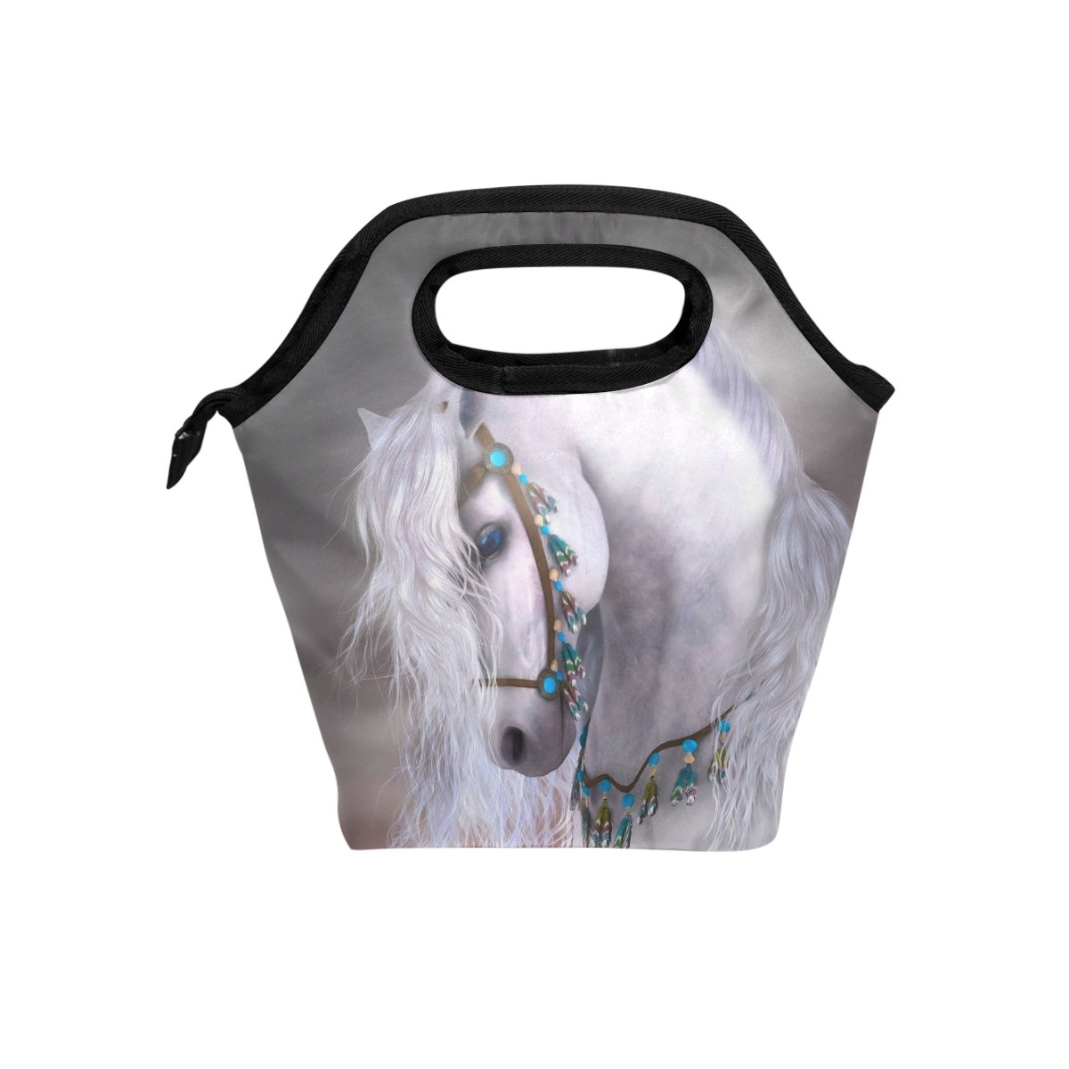 Insulated Lunch Bag Tote - White Horse Design, Leakproof Picnic Organizer & Lunch Box for Work, School, Travel | Perfect for Office, Hiking, Beach Outings & Daily Commute
