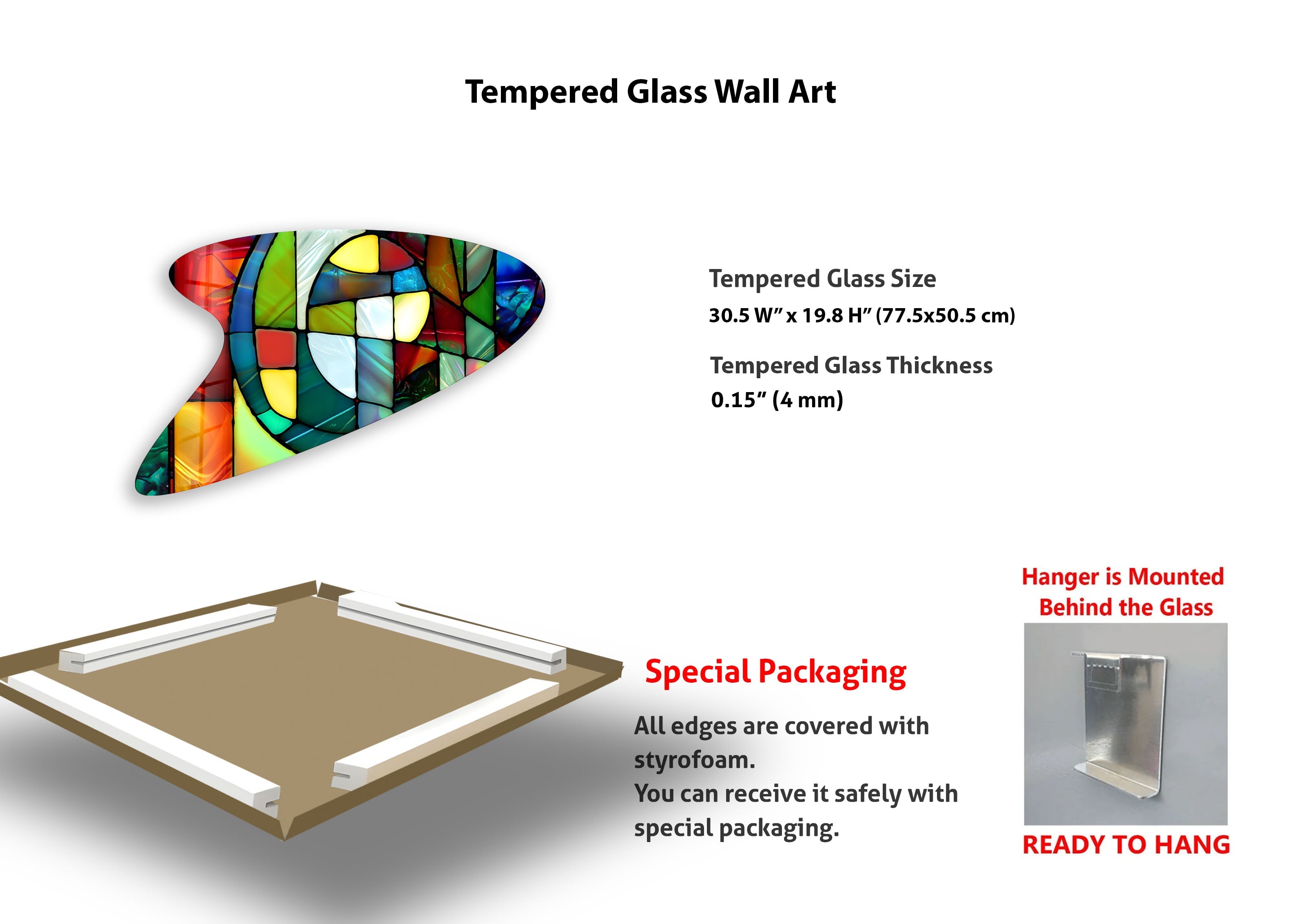 Vibrant Stained Glass Wall Art - Handcrafted Irregular Mosaic Decor for Living Room, Bedroom & Office - Unique Home & Interior Design Accent