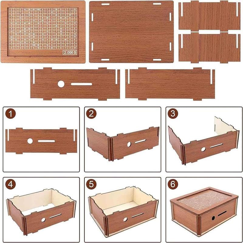 Wooden Cash Vault Savings Box - $10,000 Money Saving Challenge with Target Numbers - Piggy Bank for Adults & Kids - Perfect for Budgeting, Financial Goals, and Teaching Kids Money Management