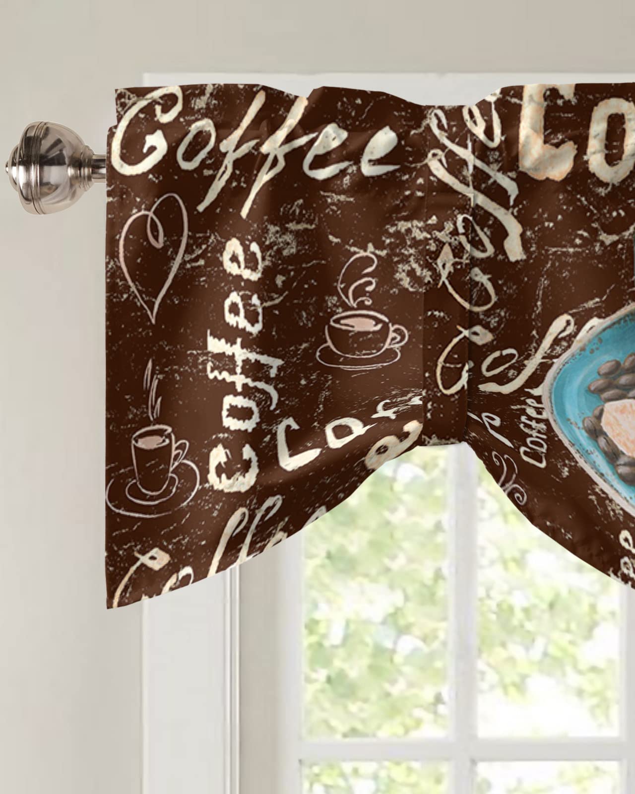 Premium Washable Coffee Bean & Sugar Tie-Up Window Valances - 54x18 Inch Farmhouse Kitchen Curtains for Cafe, Living Room, Bedroom & Bathroom - Rustic Barn Decor & Cozy Home Accents