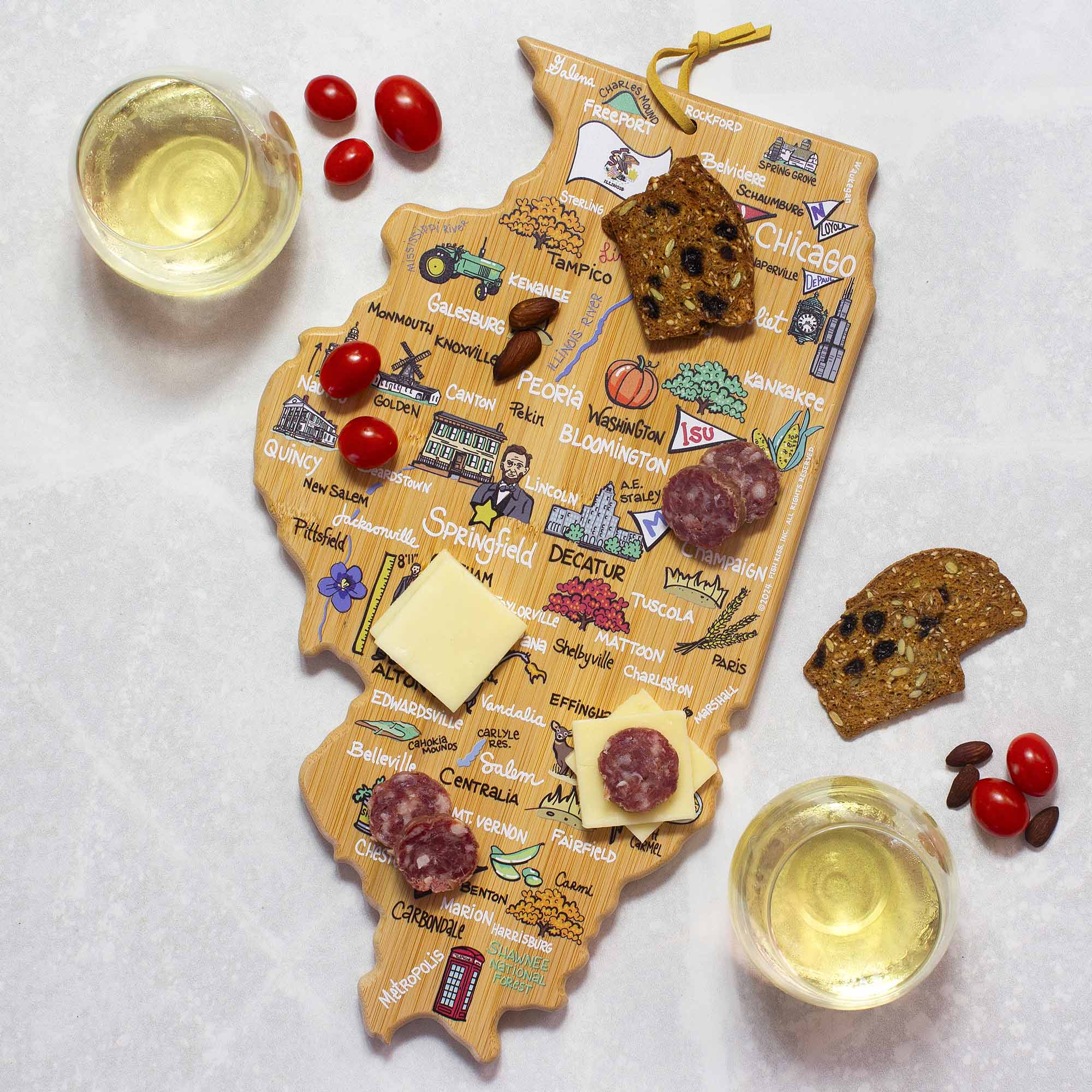 Premium Illinois Maple Wood Cutting Board with Fish Kiss™ Artwork - Durable Kitchen Essential for Chopping, Serving & Decor