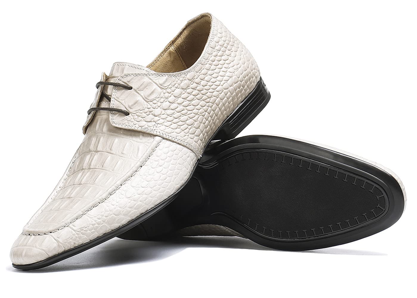 Men's Formal Dress Shoes - Modern Lace-Up Oxford Business Shoes in Ivory | Perfect for Weddings, Office & Special Occasions