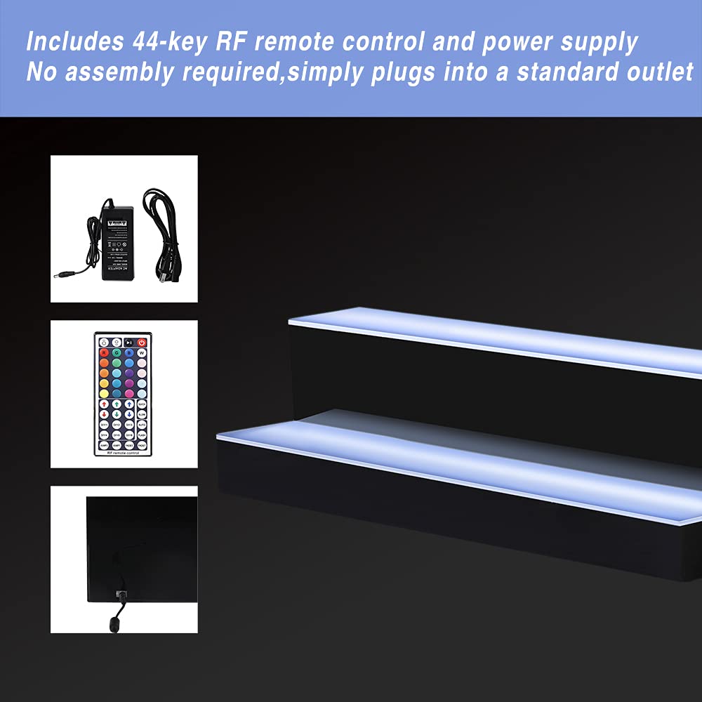 40 Inch Acrylic LED Liquor Bottle Display Shelf - 2 Tier Lighted Bar Shelf with RF Remote Control for Home & Commercial Use | Perfect for Countertop Display in Bars, Restaurants, and Retail Stores