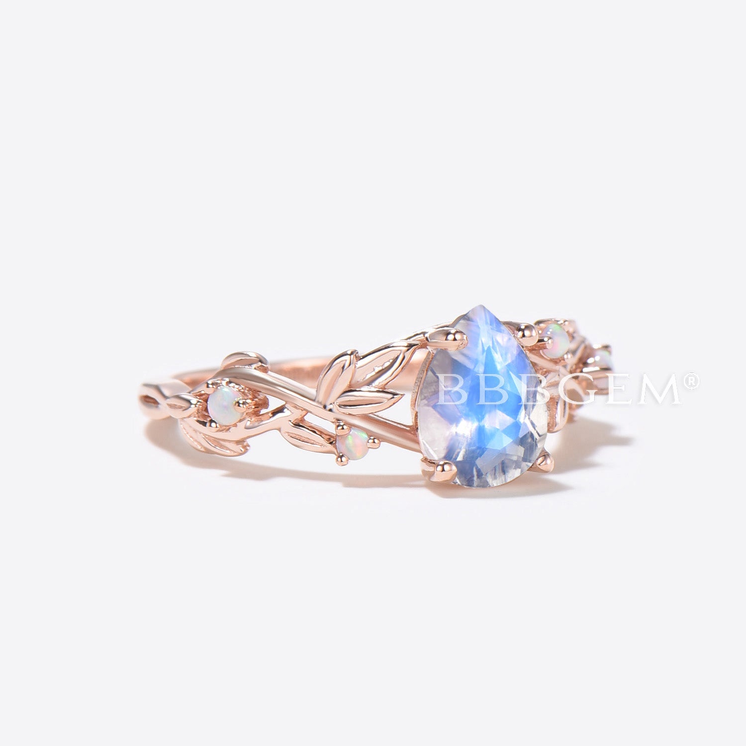 Nature Inspired Pear Moonstone Ring with Branch Leaf Design - Elegant Opal Engagement Ring for Women | Perfect for Weddings, Anniversaries & Special Occasions