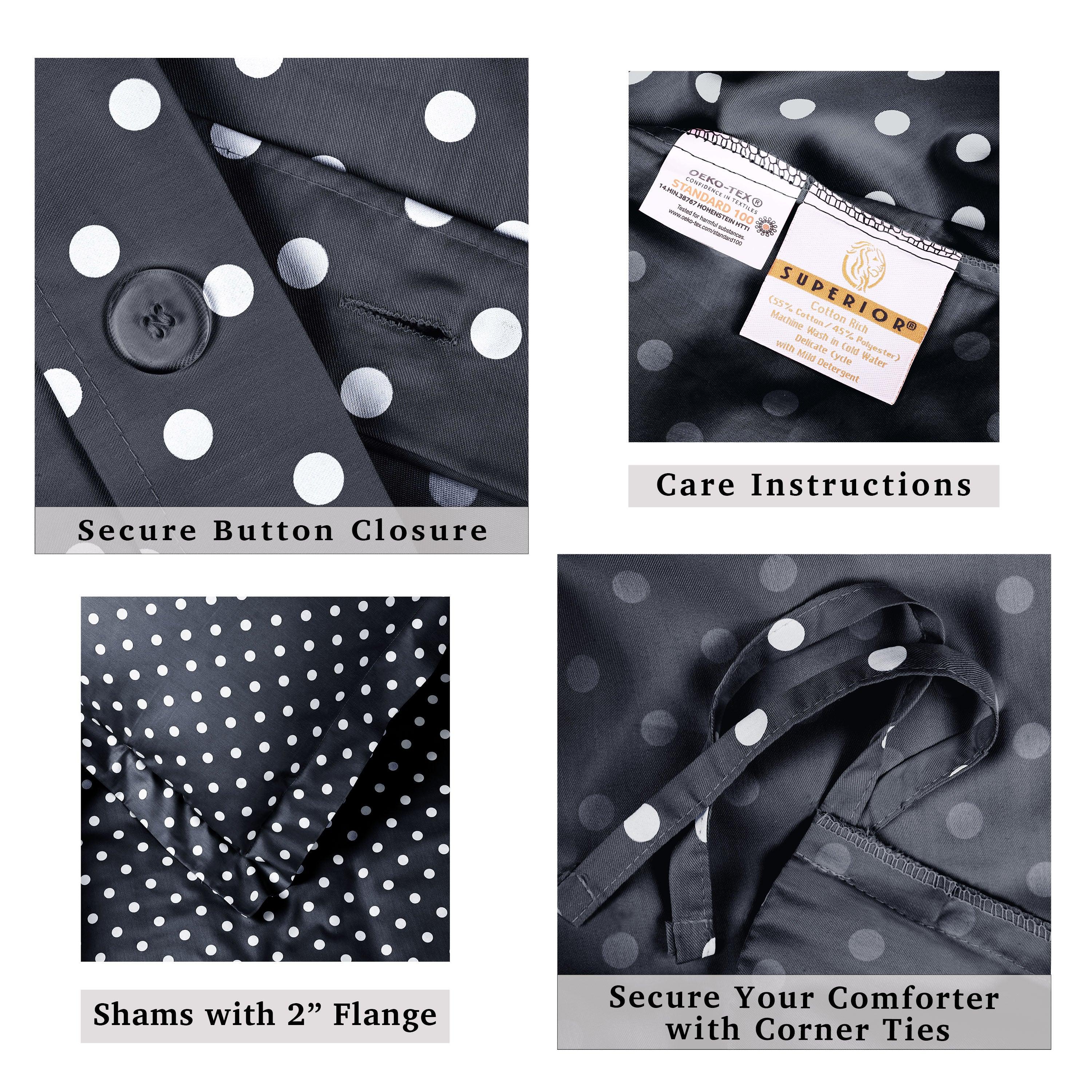 Premium 600 Thread Count Cotton Blend Polka Dot Duvet Cover Set - Soft & Breathable Bedding for Cozy Nights - Perfect for Master Bedroom, Guest Room & Dorm Decor