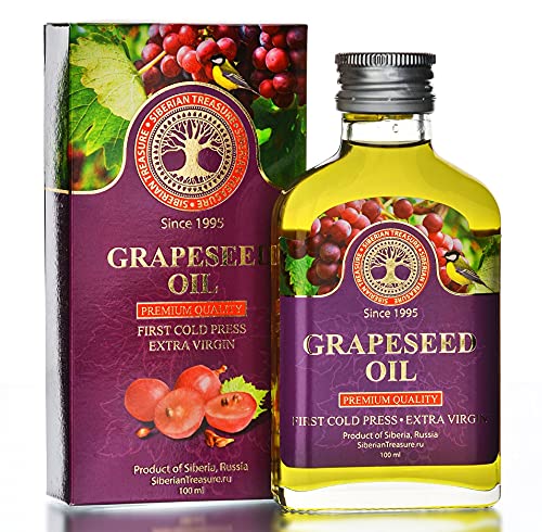Premium Cold-Pressed Siberian Grapeseed Oil - Extra Virgin, 100ml (3.4 Fl Oz) - Ideal for Cooking, Skincare & Hair Care