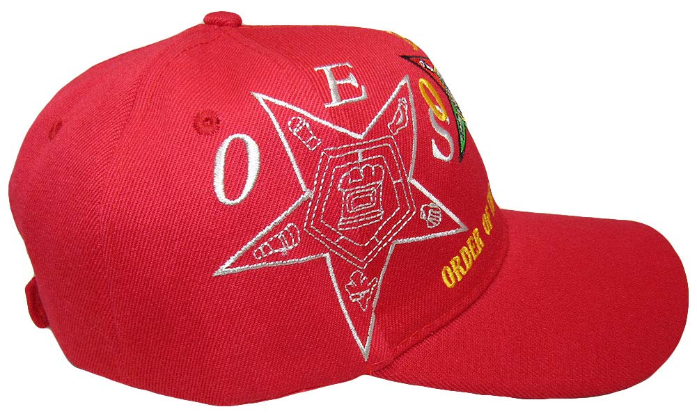 Order of The Eastern Star Red 100% Acrylic Embroidered Hat - Mason OES Emblem Cap for Eastern Star Members & Fraternal Events