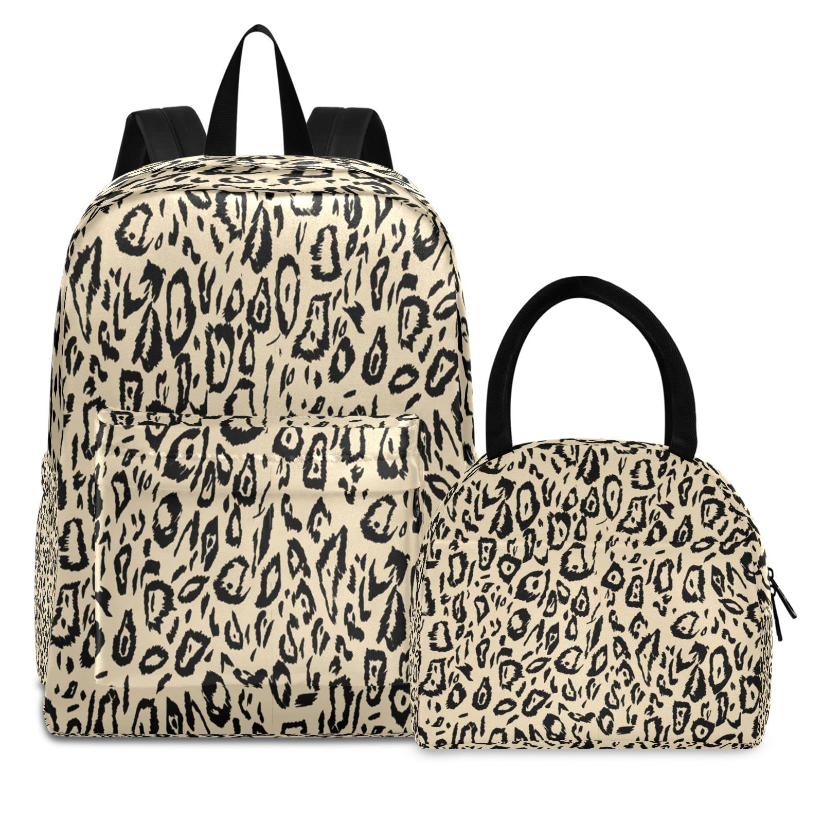 Kigai Sketch Leopard Print Waterproof Backpack for Teens - School Bookbag with Lunch Bag Set | Durable Backpack for Boys & Girls, Perfect for School, Travel & Outdoor Activities