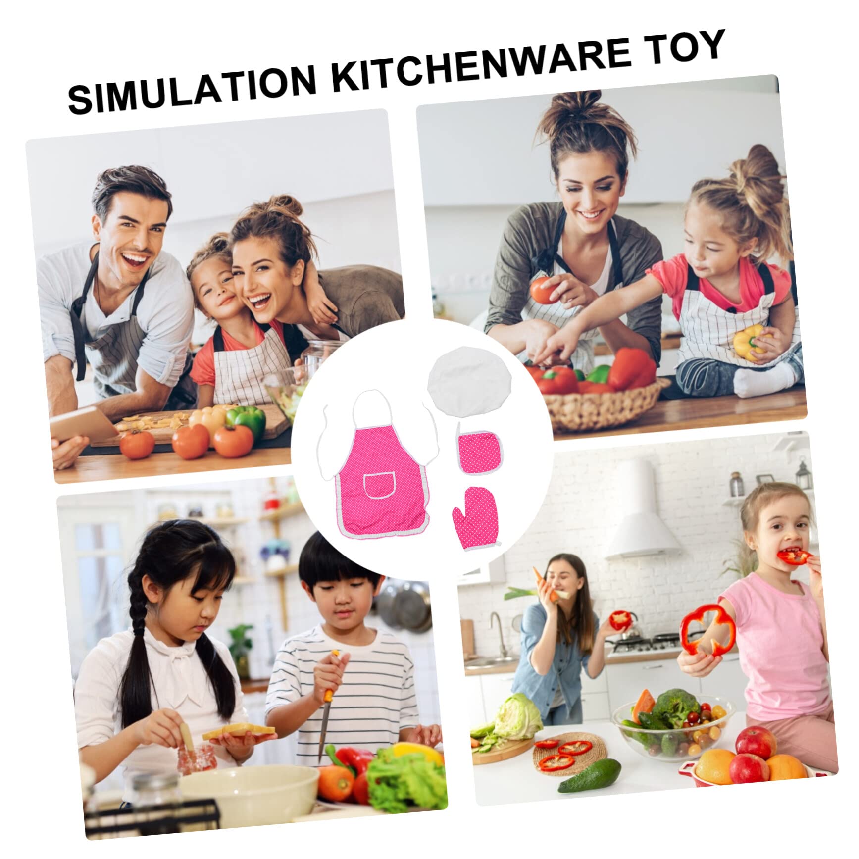 Kids Apron Set with Bonnet - Girls Pretend Play Kitchen Toy, Simulation Tableware & Role Play Costume for Toddlers - Perfect for Dress-Up, Cooking Fun & Imaginative Play