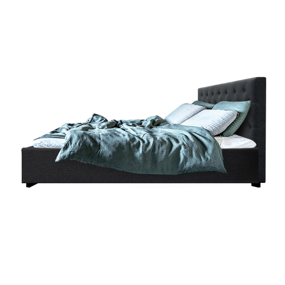 Dorilla Gas Lift Storage Queen Bed Frame in Charcoal - Modern Platform Bed with Hydraulic Storage for Small Spaces & Apartments