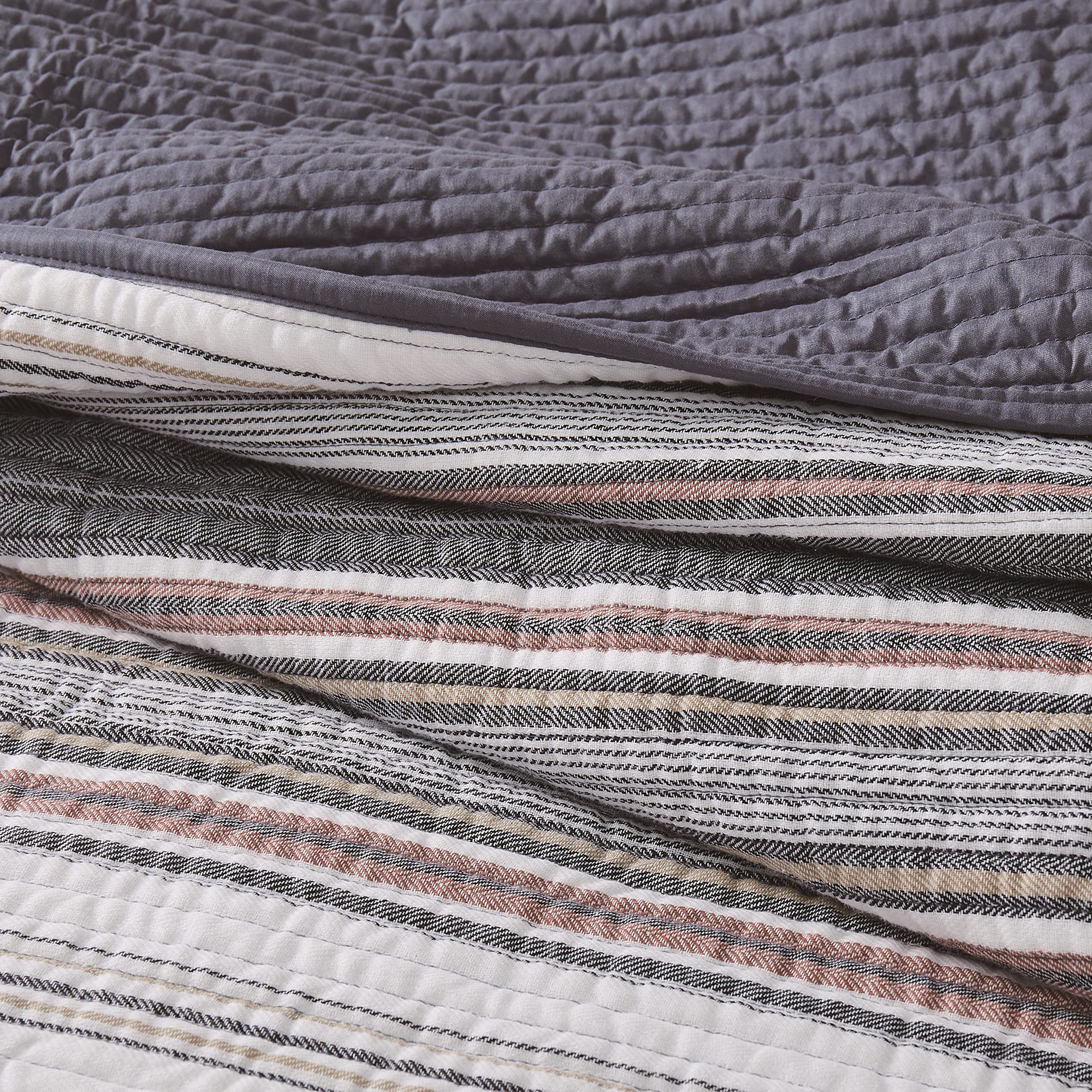 Brooklyn Loom Hudson Stripe Yarn-Dyed 3-Piece Quilt Set - Full/Queen Size Bedding, Soft Cotton Comforter Cover & Pillow Shams - Perfect for Cozy Bedrooms, Guest Rooms & Farmhouse Decor