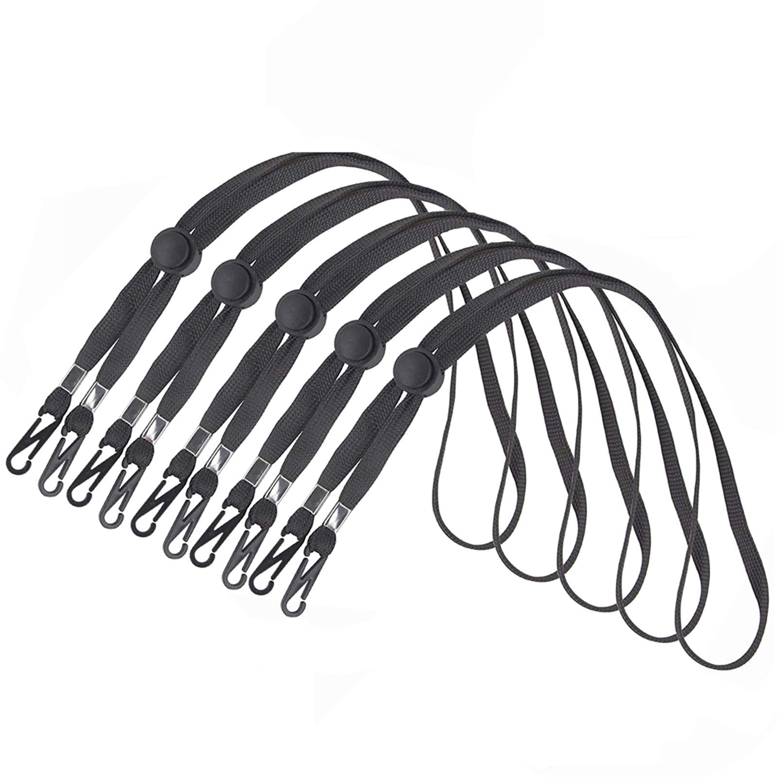 Adjustable Face Mask Lanyards with Clips - 5 Pack Black ID Badge Holders for Kids, Women & Men - Comfortable Ear Saver Strap for Glasses & Any Face Covering - Ideal for Work, School, Travel & Daily Safety Protection