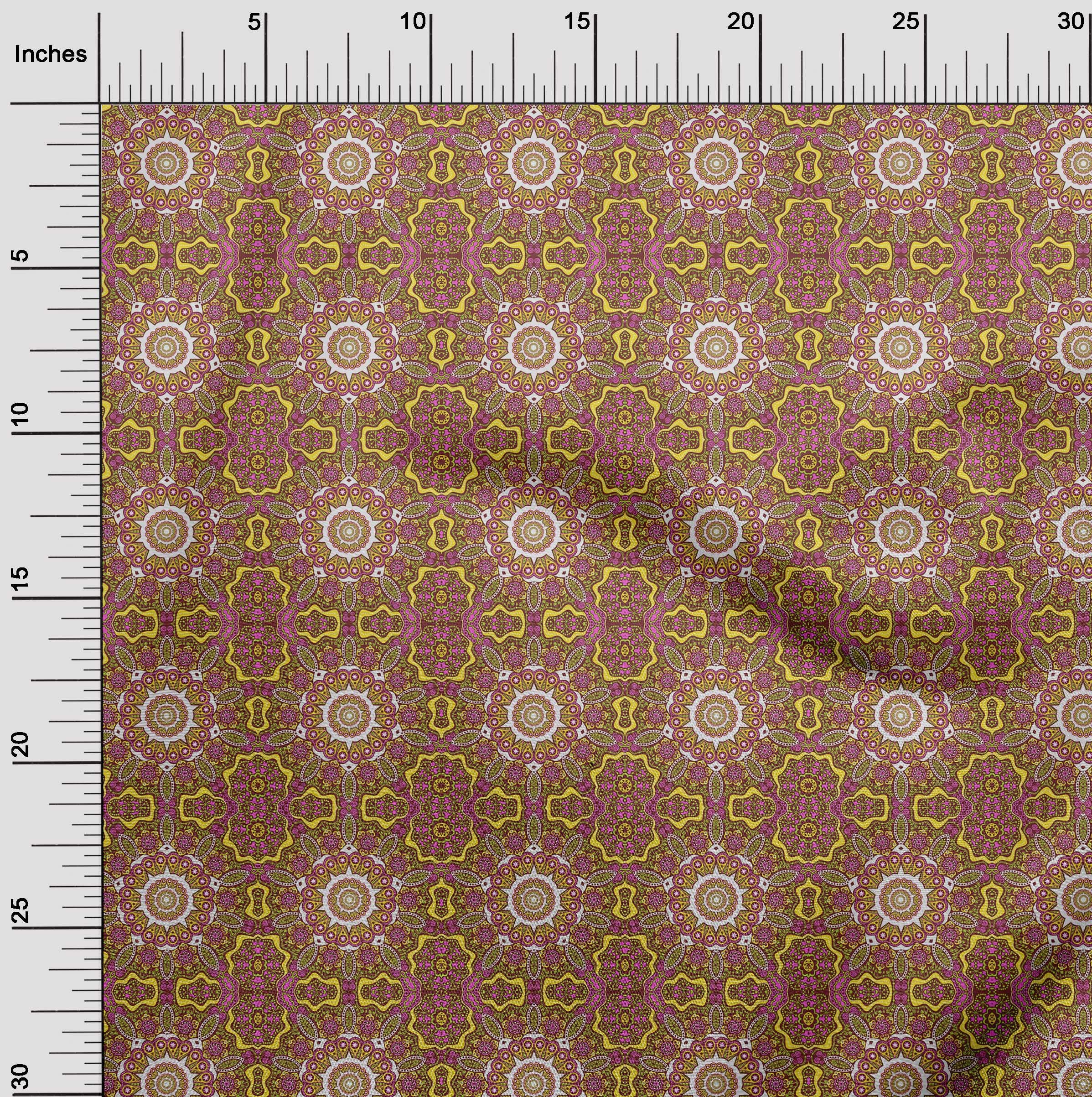 oneOone Cotton Silk Fuschia Pink Moroccan Mosaic Print Fabric by The Yard - 42 Inch Wide Soft Dress Material for Boho Chic Clothing, DIY Fashion & Home Decor Projects