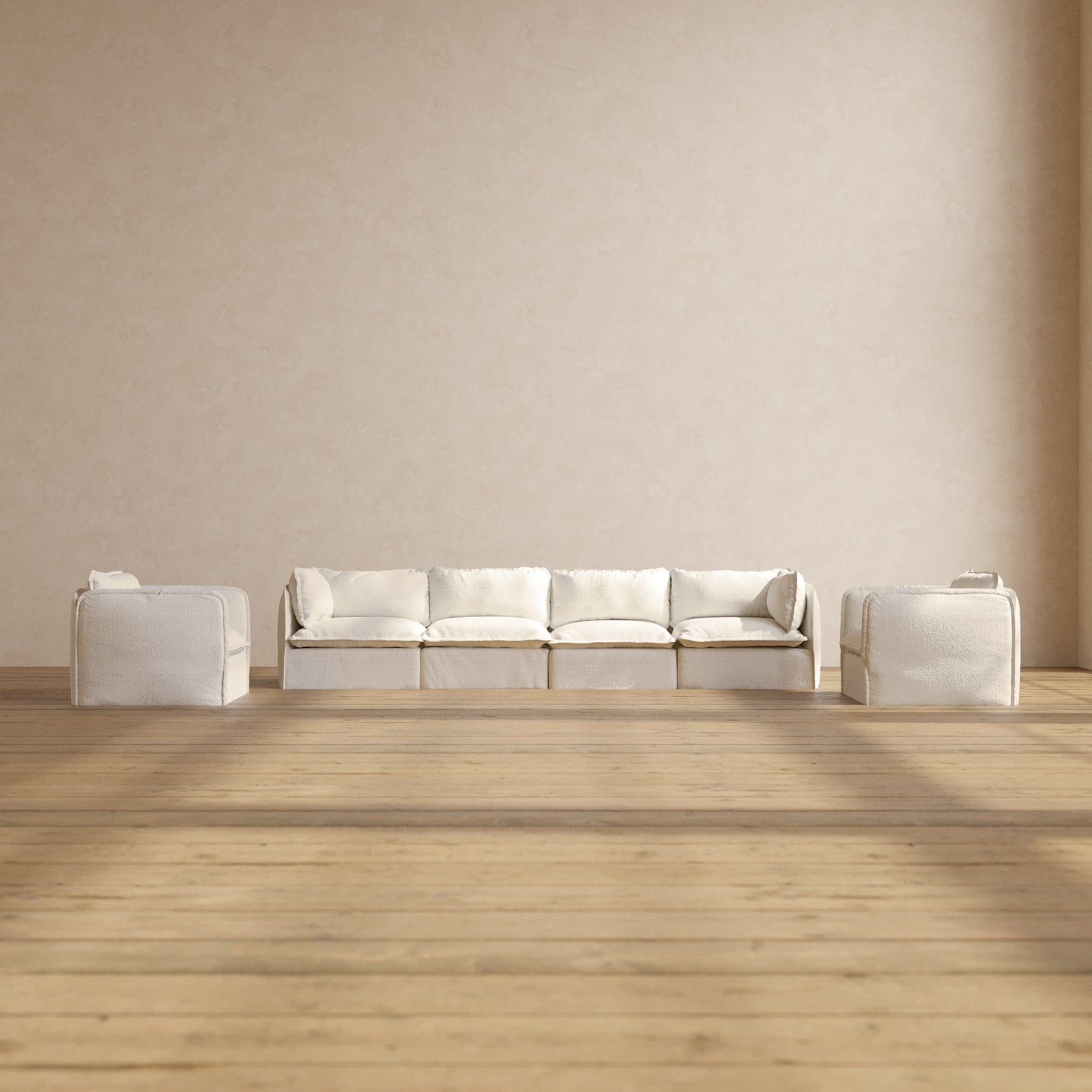 Modular 4-Seater Sofa and Armchair Set in Mousse Fabric - Modern Sectional Couch for Living Room, Lounge & Family Room Comfort
