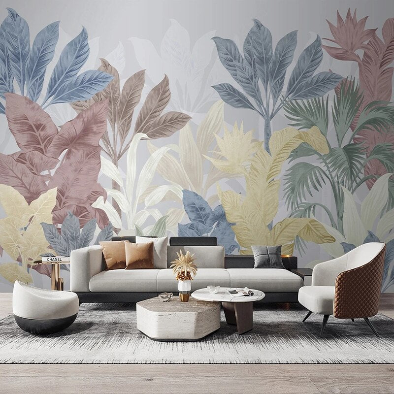 Premium Nordic Tropical Plants Leaf Wallpaper Mural - Self-Adhesive Peel & Stick Wall Decor for Living Room, Bedroom, Office - Nature-Inspired Botanical Design for Home & Commercial Spaces