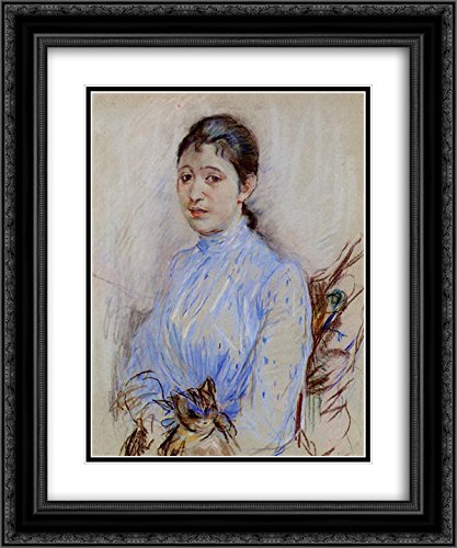 Berthe Morisot Museum Art Print - Blue Blouse Young Woman in 20x24 Black Ornate Frame with Double Matting | Wall Decor for Living Room, Bedroom & Office