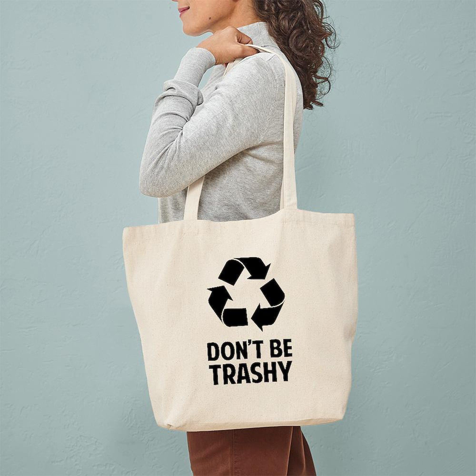 Eco-Friendly Don't Be Trashy Canvas Tote Bag - Reusable Natural Cotton Shopping Bag for Groceries, Beach & Daily Use