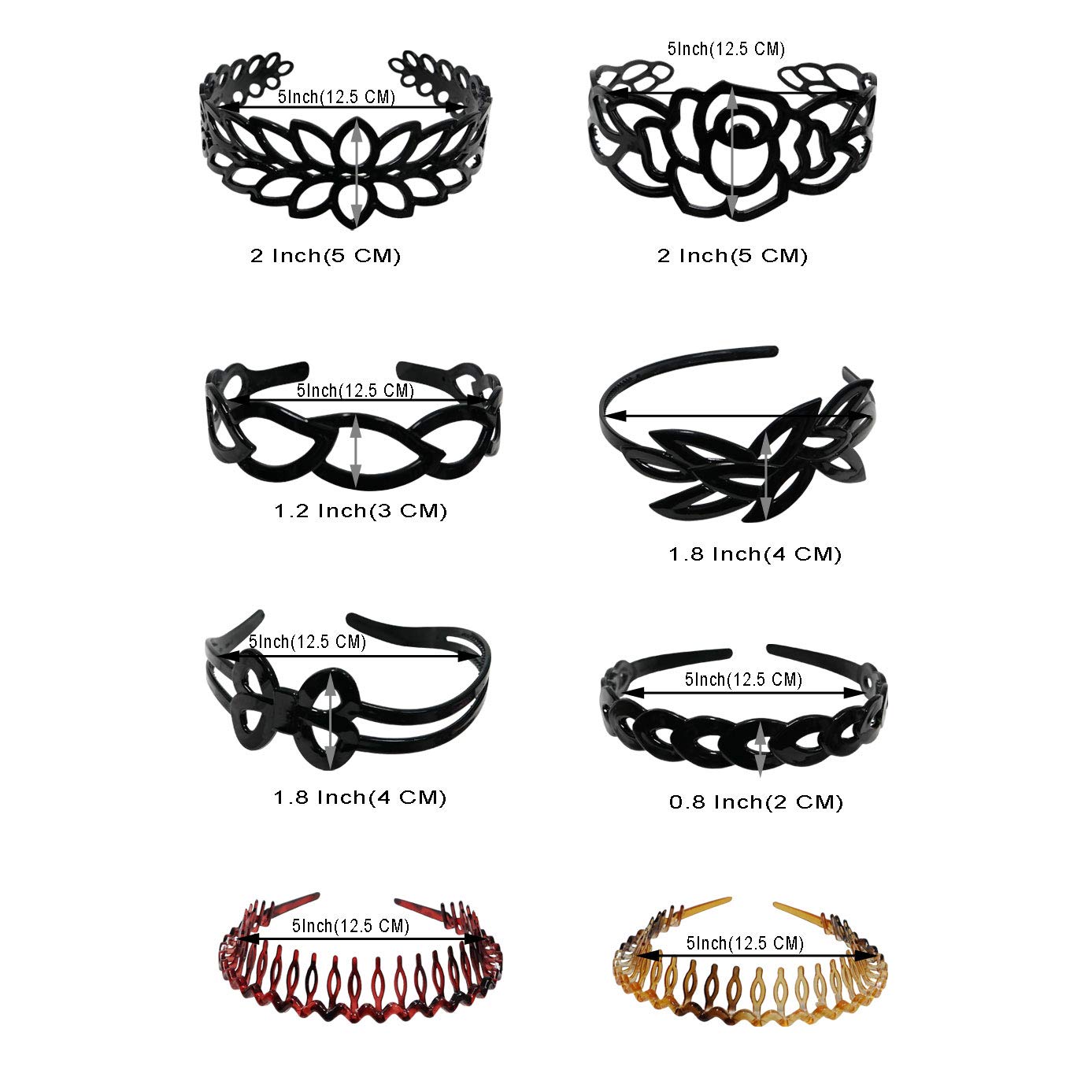8-Piece Non-Slip Plastic Headbands with Inner Teeth Comb - Comfortable Hair Accessories for Women & Girls (ph8p_02) - Perfect for Sports, Workouts, Yoga, and Everyday Styling
