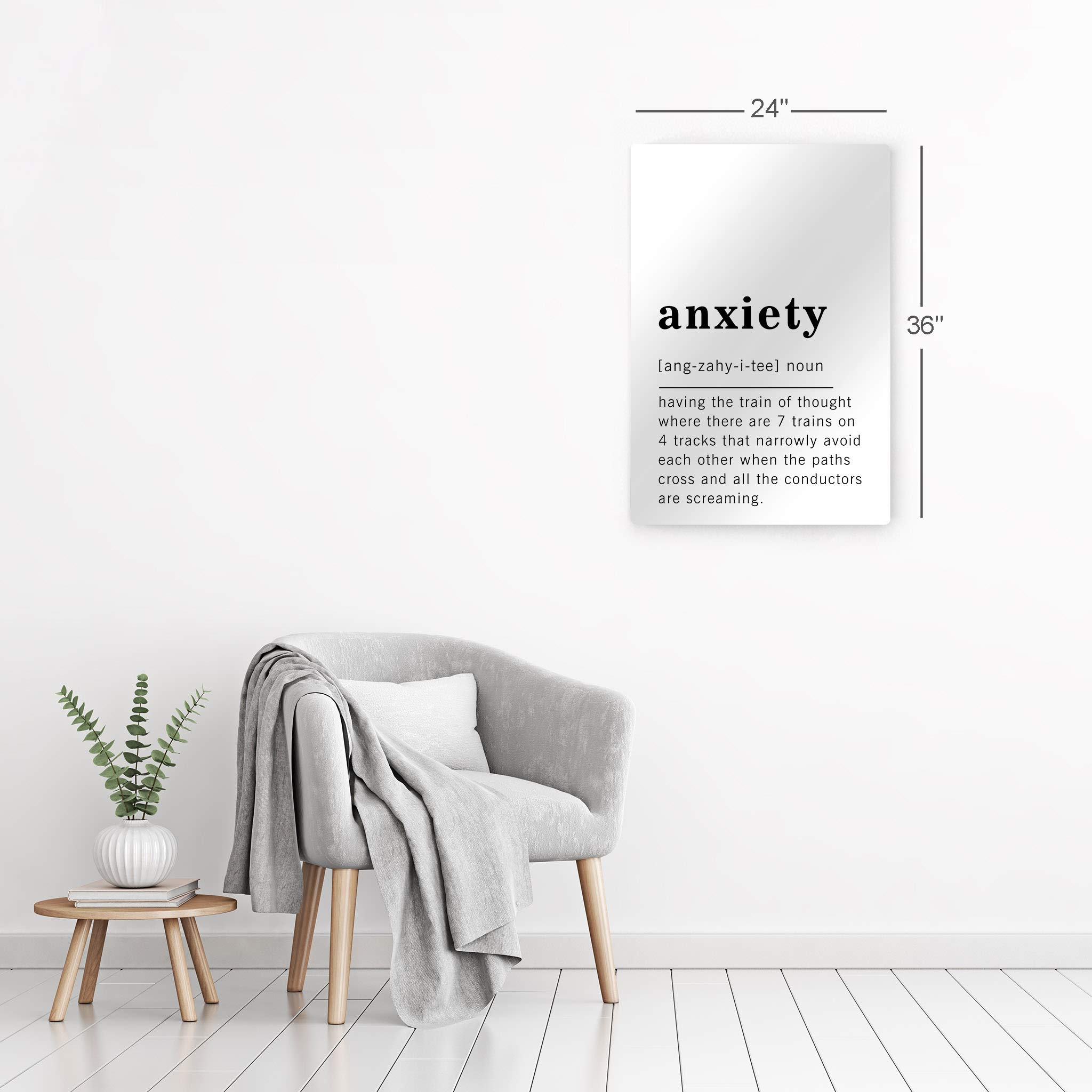 Funny Noun Dictionary Definition of Anxiety Metal Print - Inspirational Quote Wall Art for Office, Living Room, Bedroom & Bathroom - Ready to Hang Home Decor (36x24 Inches) | Made in USA - Perfect for Stress Relief & Humorous Home Decorating